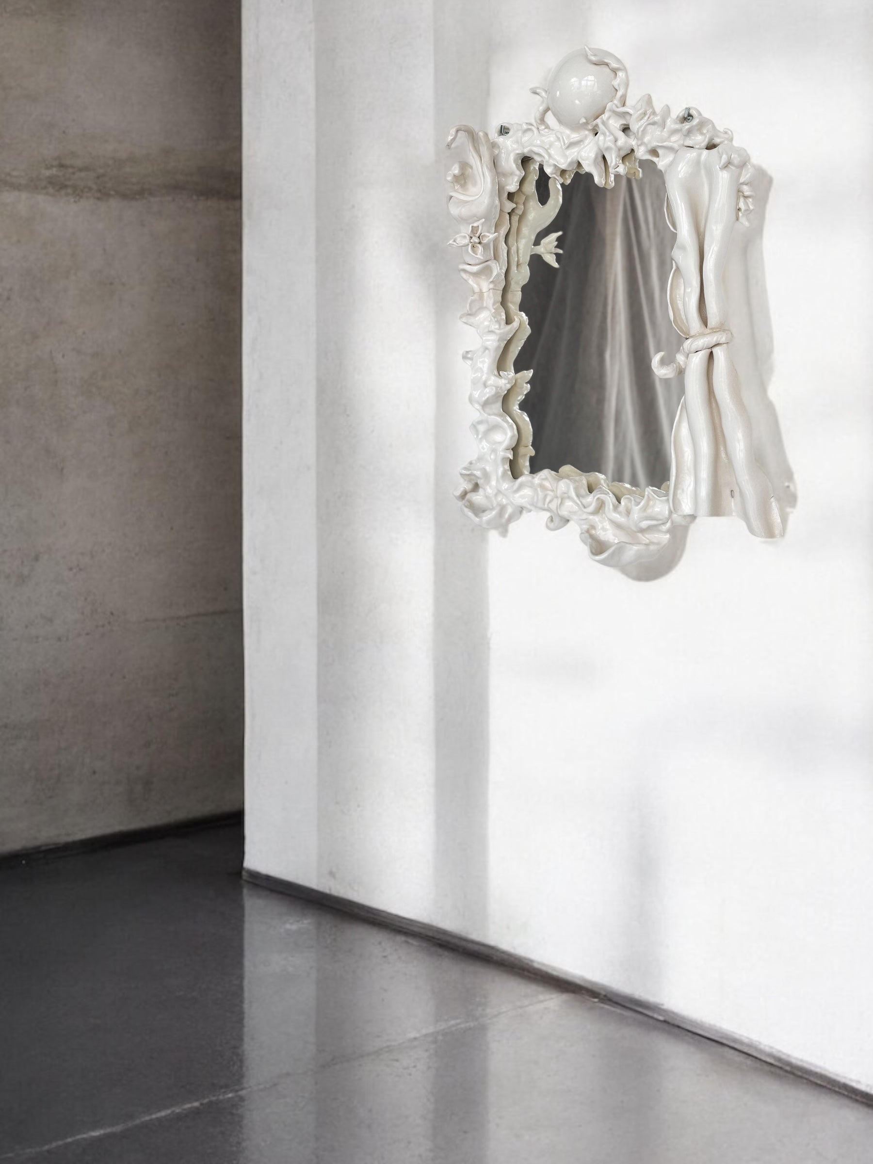 Self Sufficiency Wall Mirror in White Glazed Ceramic by Lucile Gracile 7