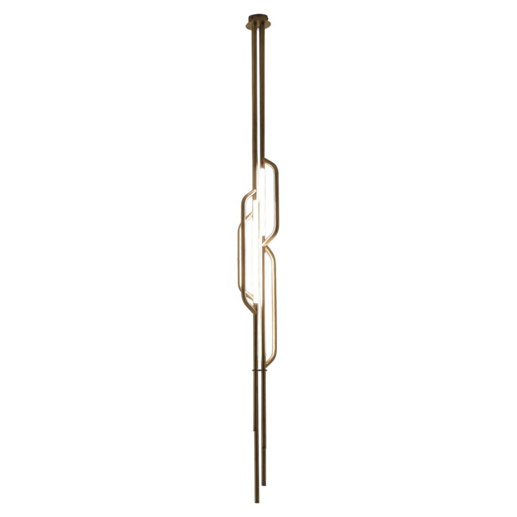 AT624 Suspension Lamp in Satin Brass with 4 White Acrylic Diffusers by Daluce 1