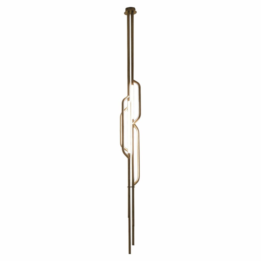 AT624 Suspension Lamp in Satin Brass with 4 White Acrylic Diffusers by Daluce 1