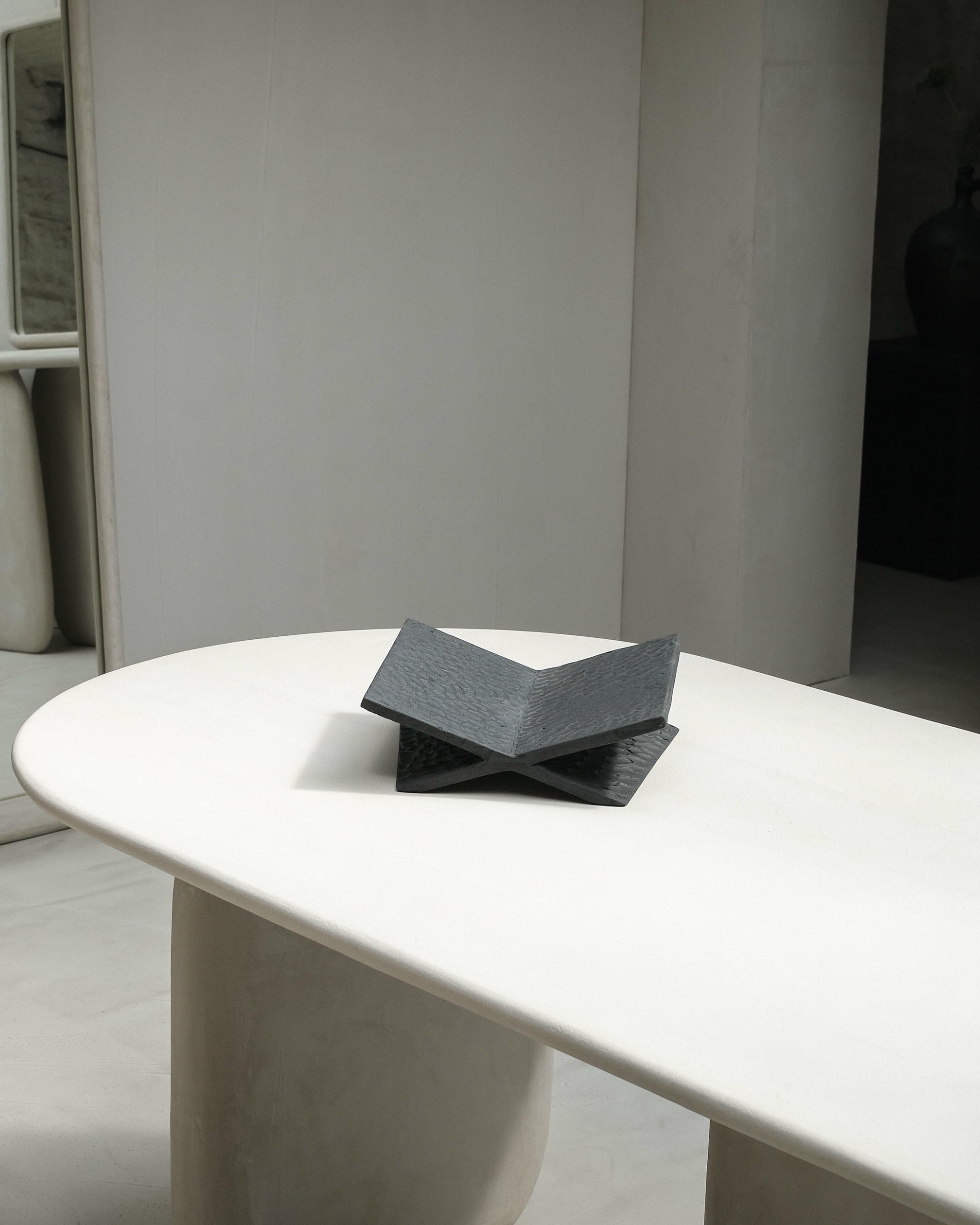 Contemporary Black Lime Cement Mixture And Solid Wood Bookstand by Dennis Kaiser 6