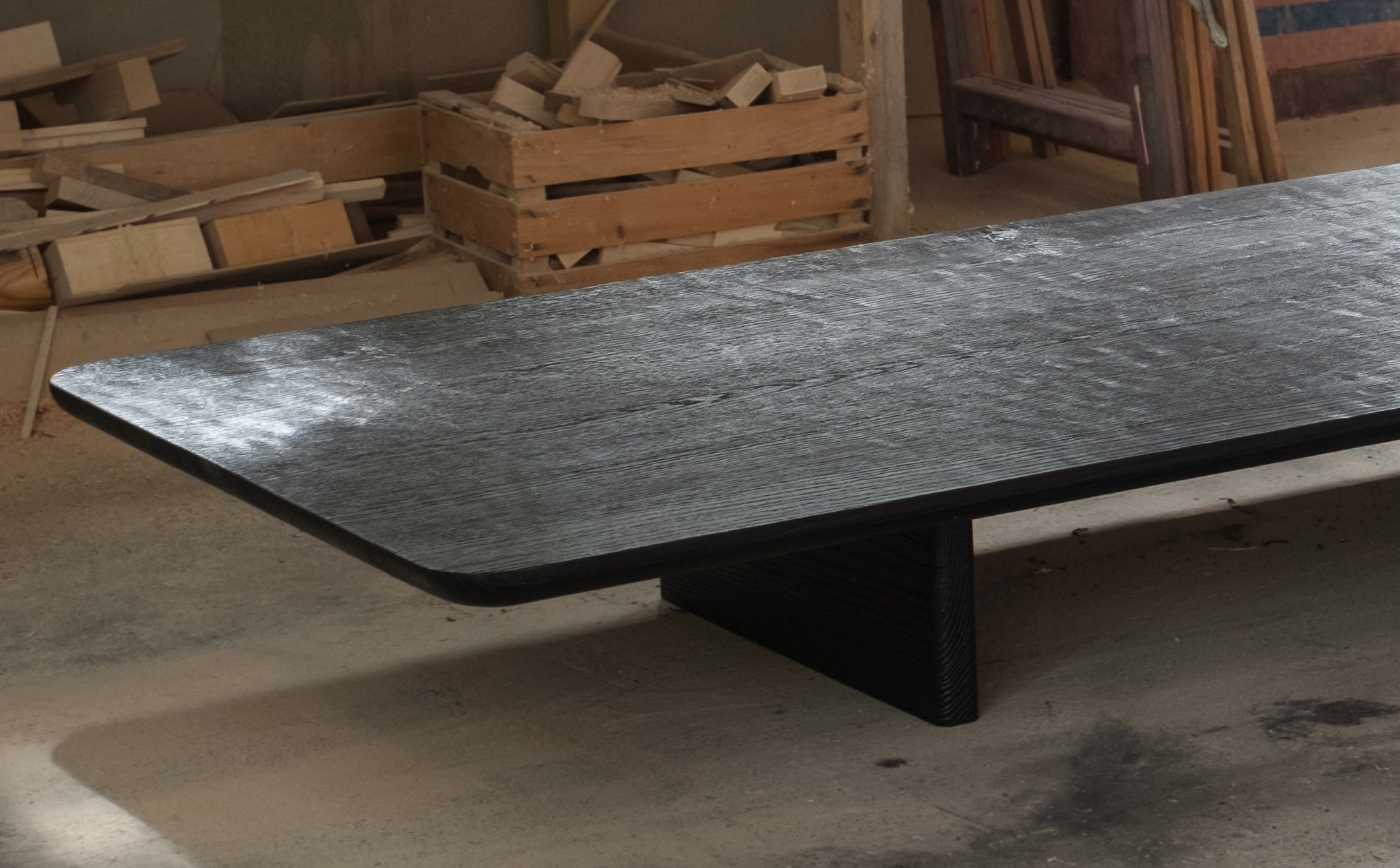 Contemporary Handmade Black Burned Oak Low Coffee Table by Dennis Kaiser 5