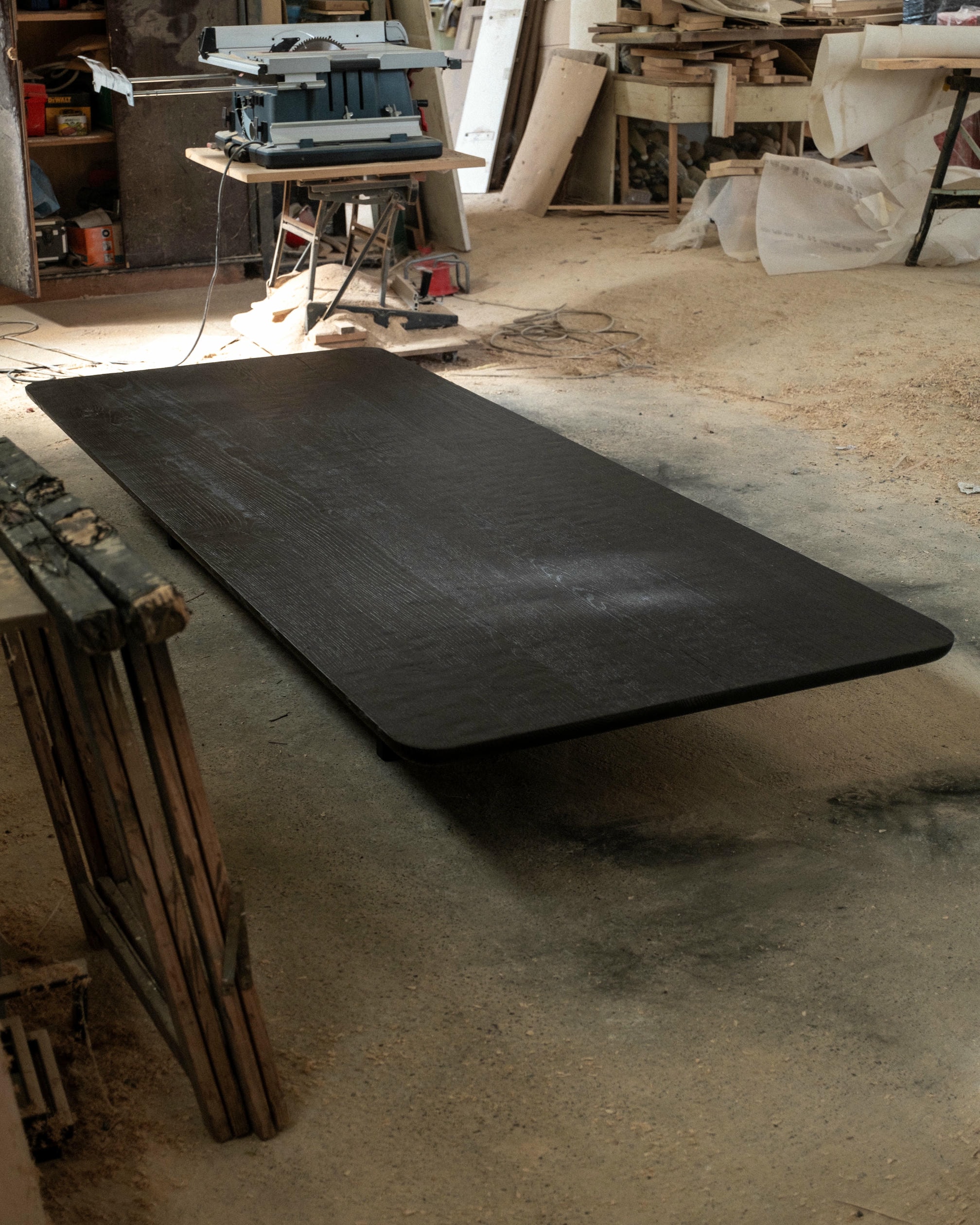 Contemporary Handmade Black Burned Oak Low Coffee Table by Dennis Kaiser 6