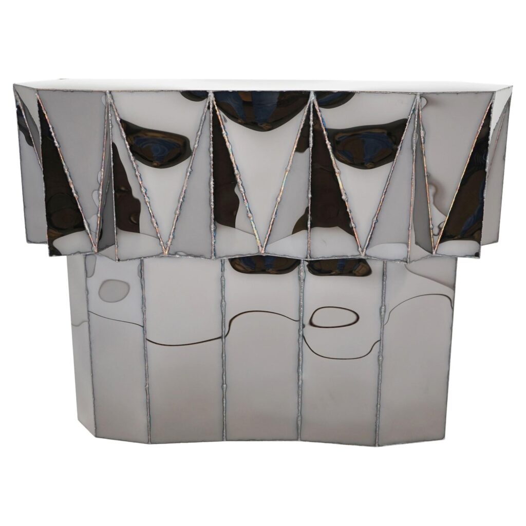 Jagged Edge Console in Welded Mirror Polished Stainless Steel by Julian Mayor 1