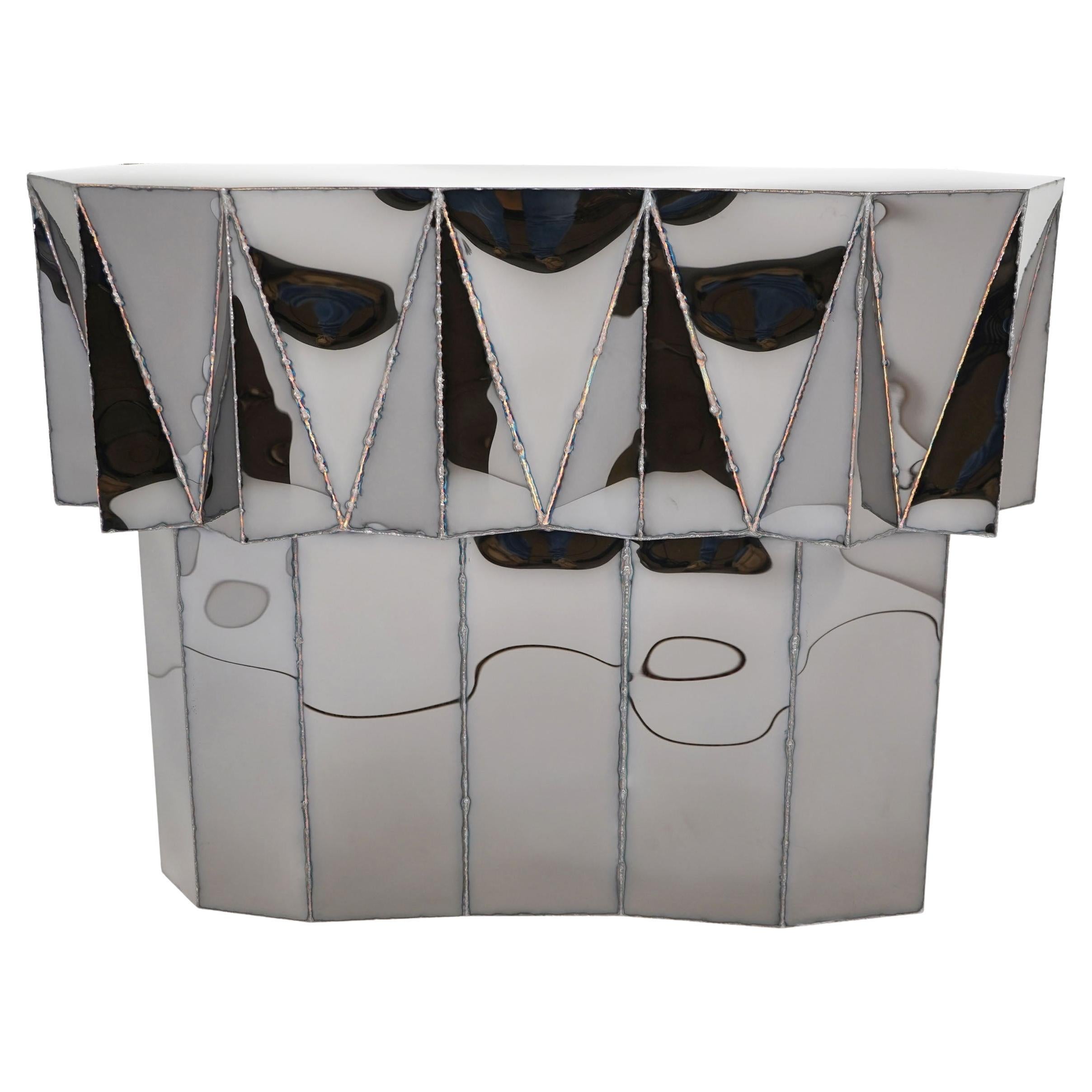 Jagged Edge Console in Welded Mirror Polished Stainless Steel by Julian Mayor 1
