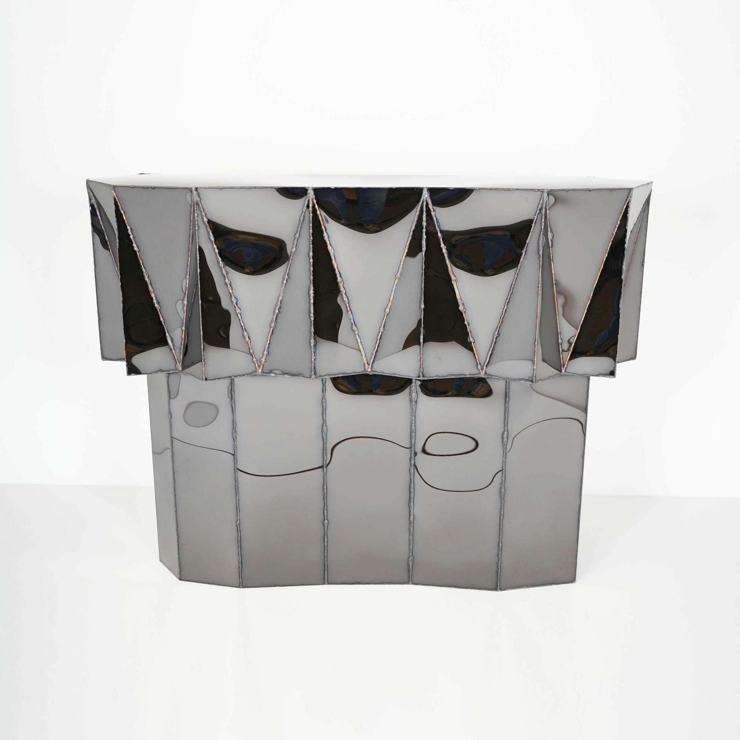 Jagged Edge Console in Welded Mirror Polished Stainless Steel by Julian Mayor 2