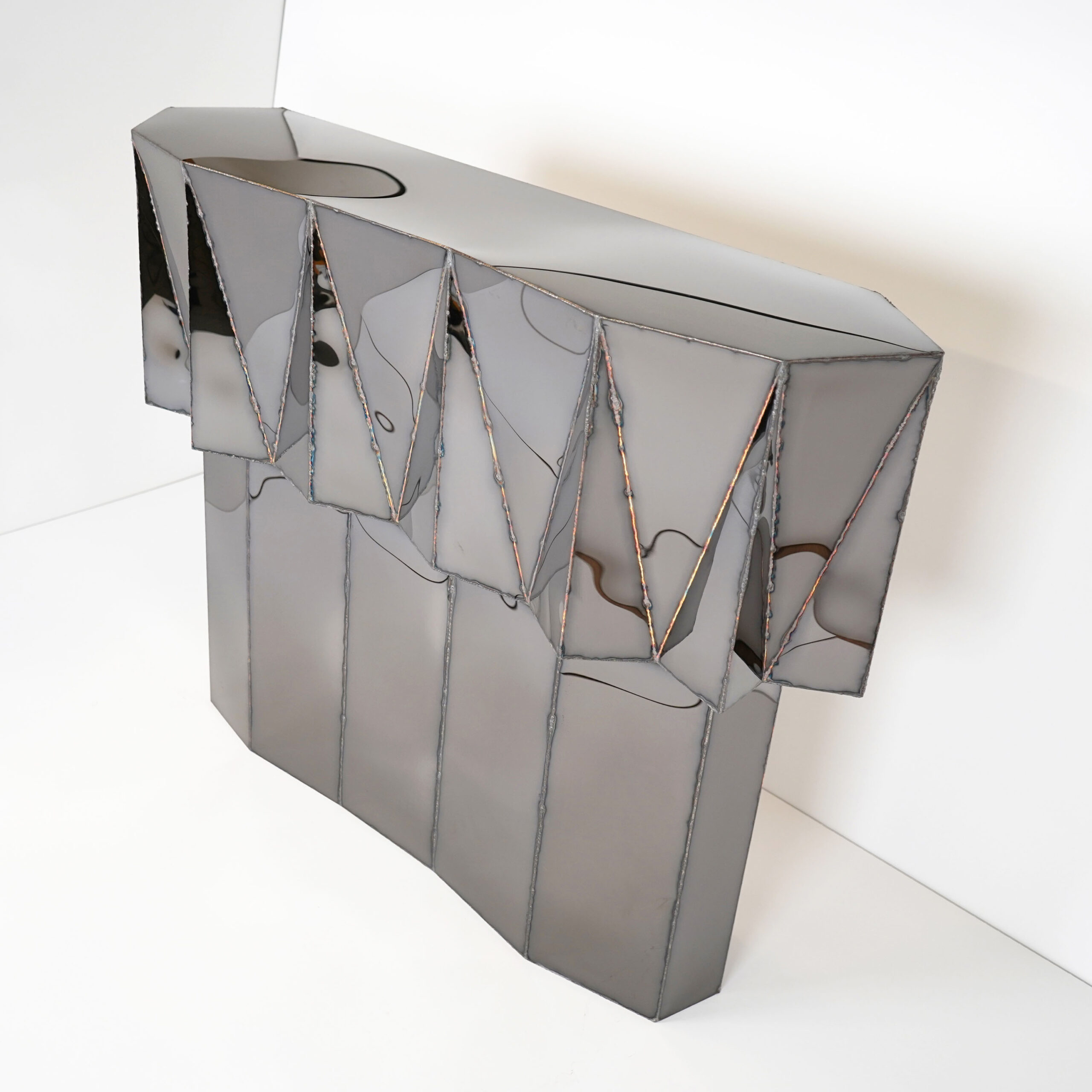 Jagged Edge Console in Welded Mirror Polished Stainless Steel by Julian Mayor 2
