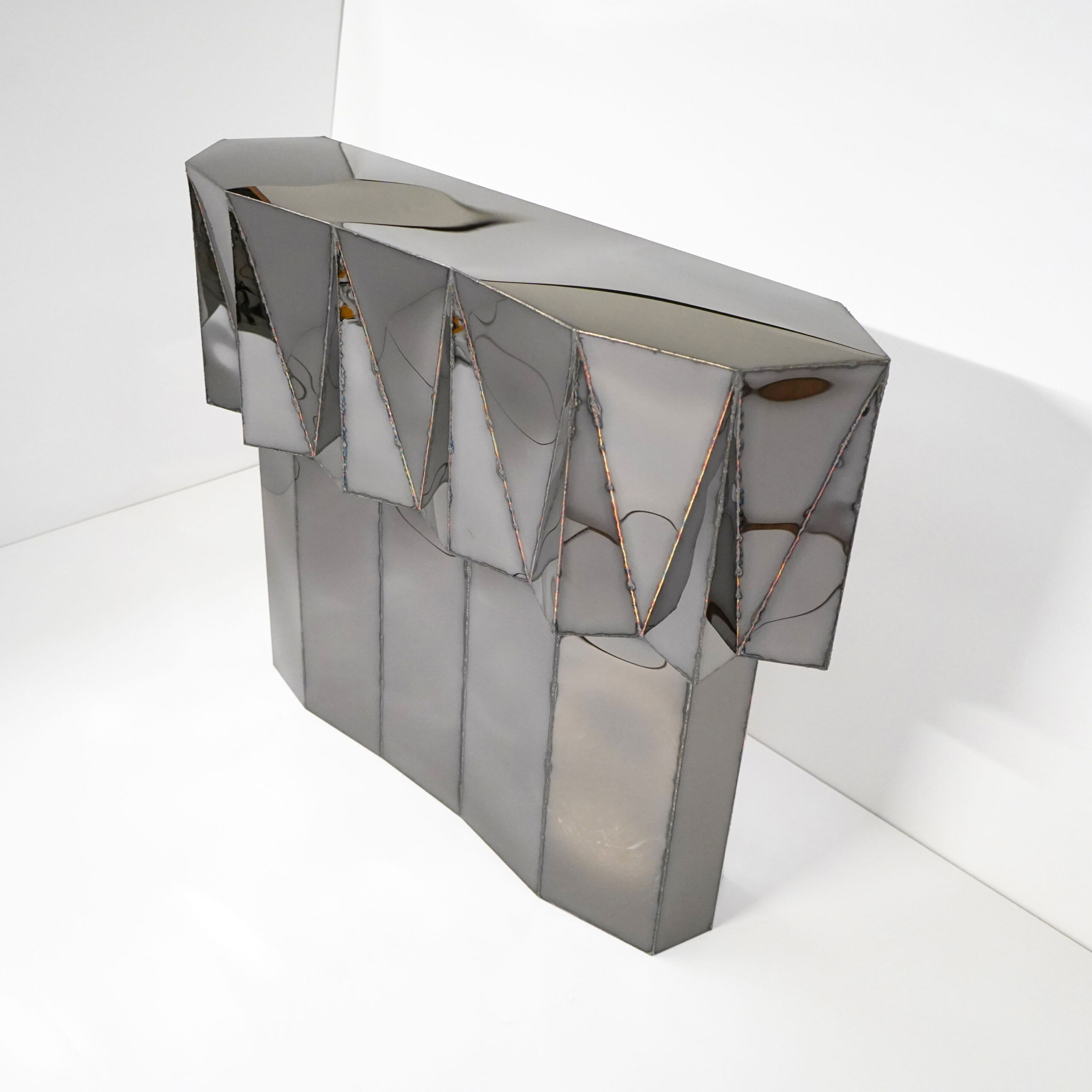 Jagged Edge Console in Welded Mirror Polished Stainless Steel by Julian Mayor 5