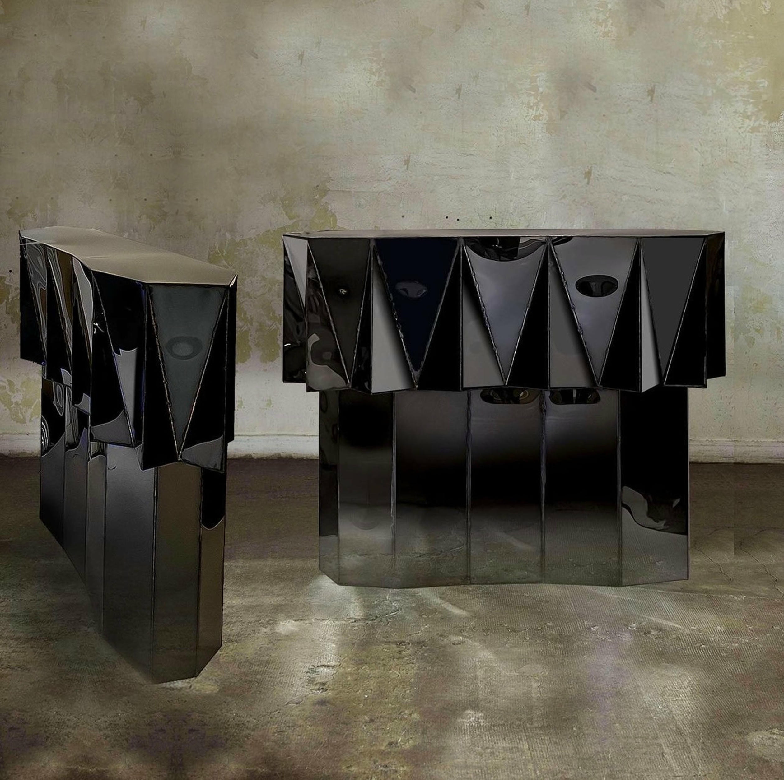 Jagged Edge Console in Welded Mirror Polished Stainless Steel by Julian Mayor 7