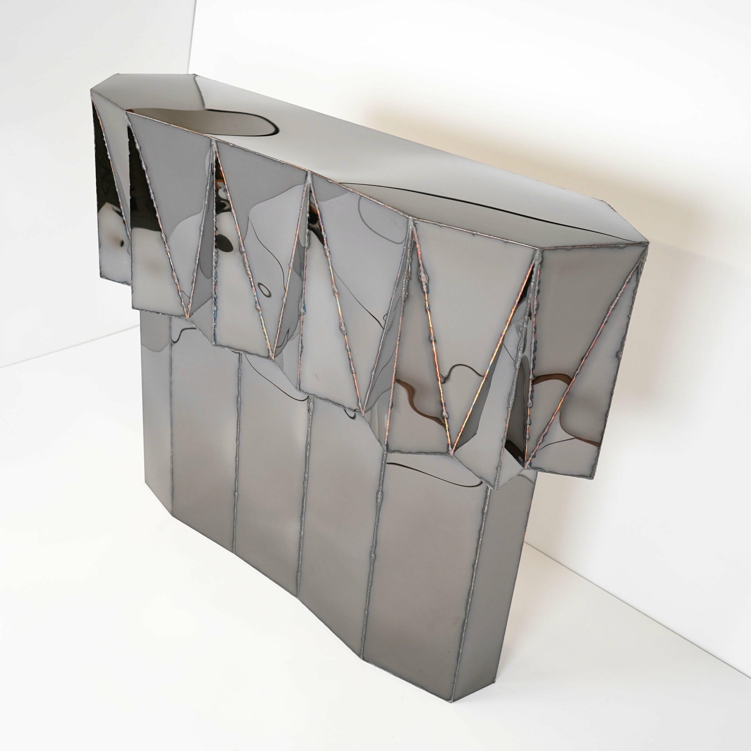 Jagged Edge Console in Welded Mirror Polished Stainless Steel by Julian Mayor 8