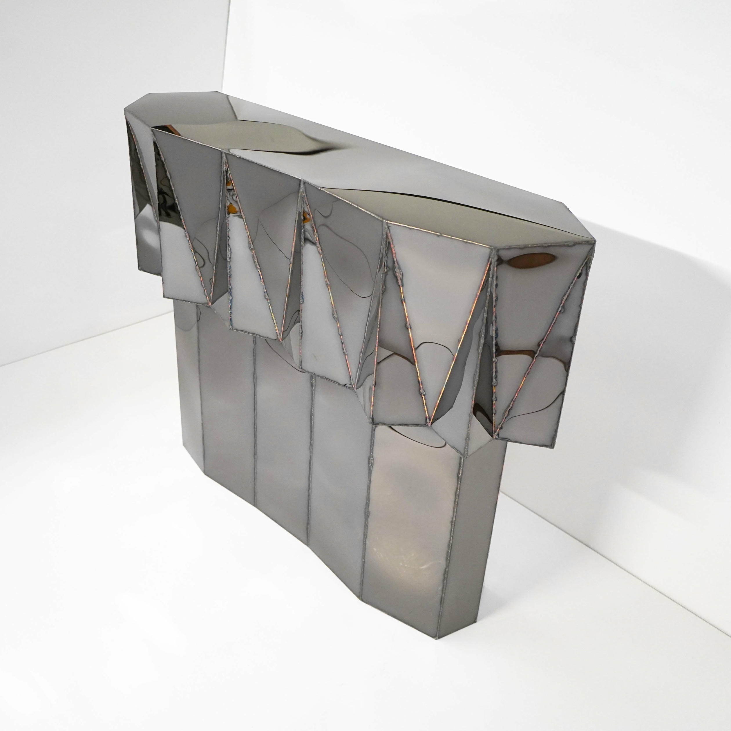 Jagged Edge Console in Welded Mirror Polished Stainless Steel by Julian Mayor 9