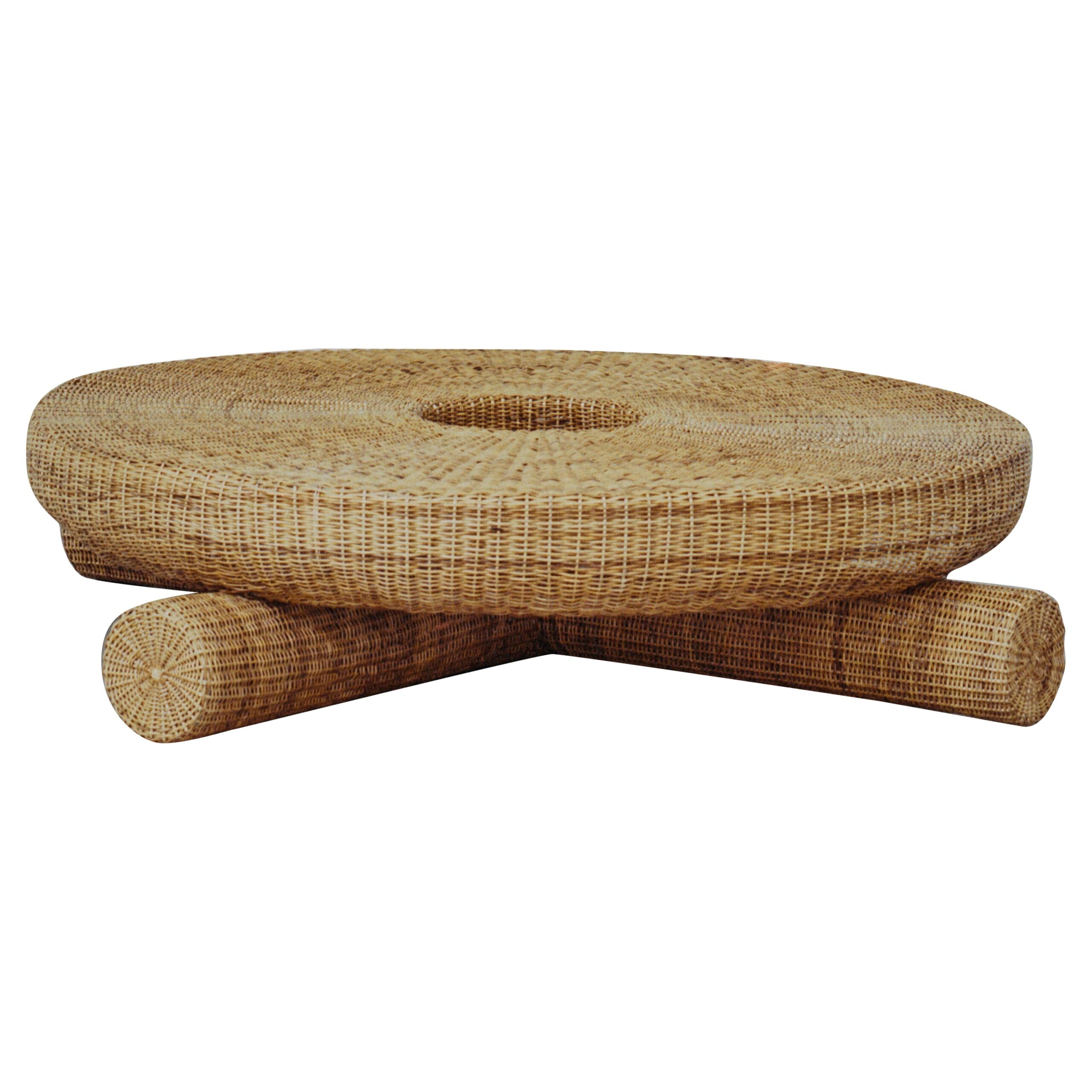 Round Low Coffee Table in Colombian Woven Yaré Natural Fiber by Fango Studio 1