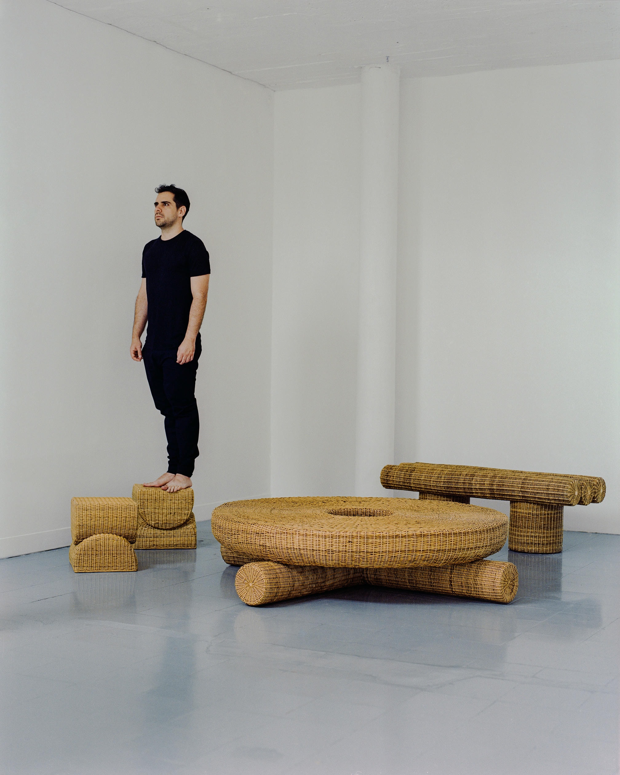 Round Low Coffee Table in Colombian Woven Yaré Natural Fiber by Fango Studio 6