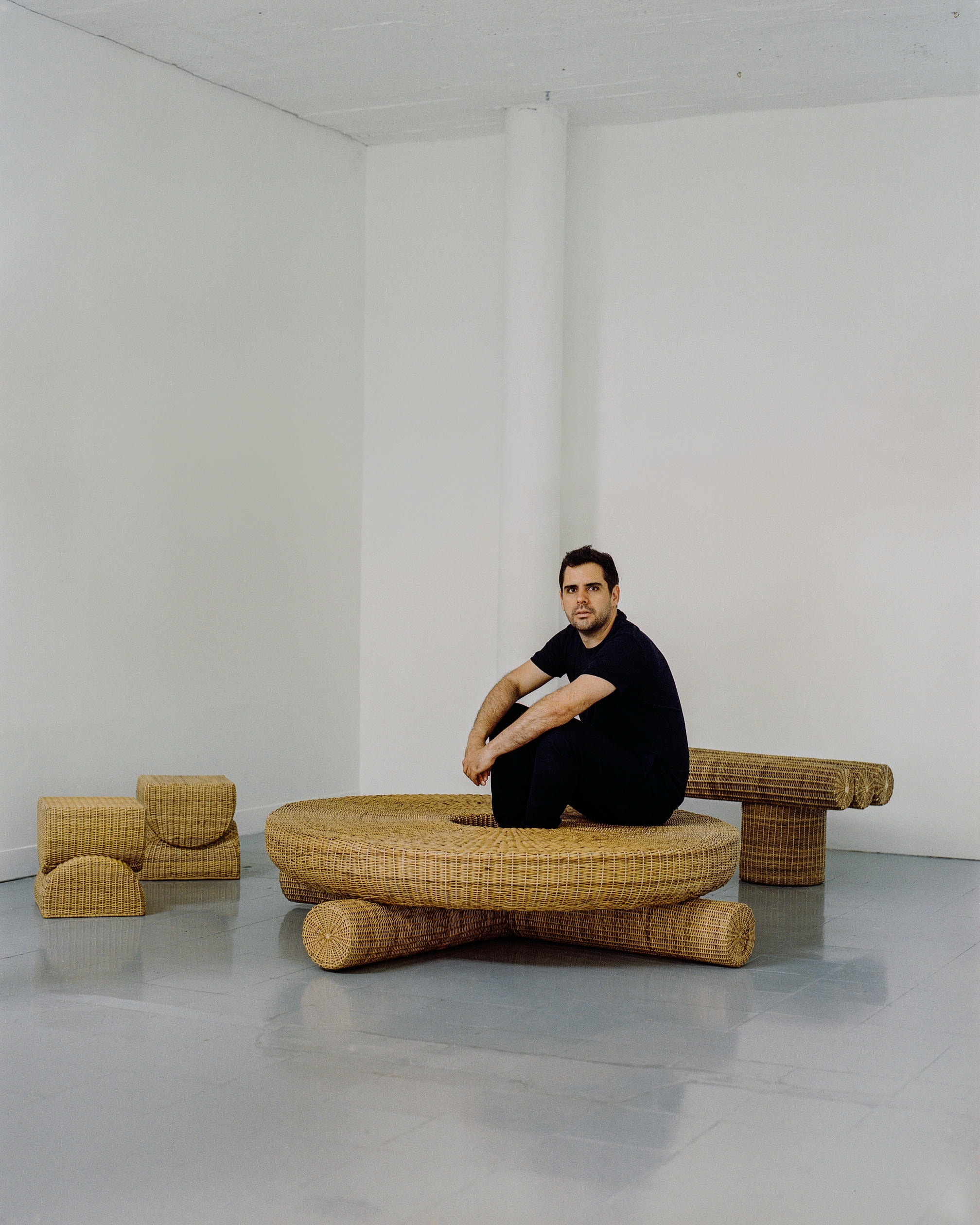 Round Low Coffee Table in Colombian Woven Yaré Natural Fiber by Fango Studio 7