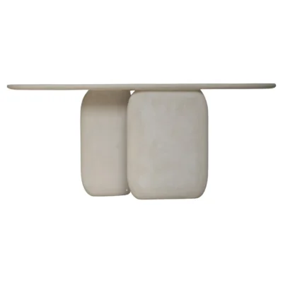 Sabbia Solid Wood And Soft Beige Mineral Lime Plaster Console by Dennis Kaiser