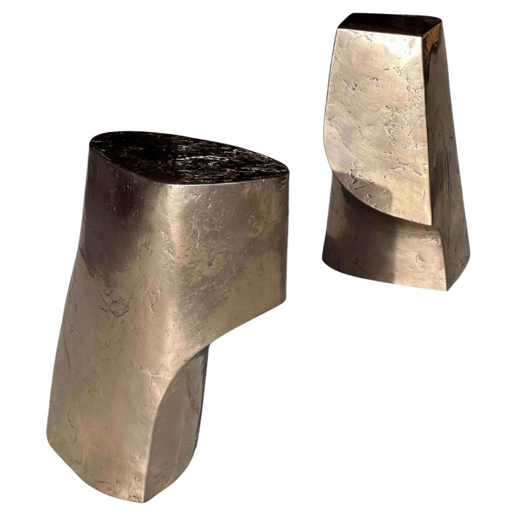 Set Of 2 Limited Edition Lost Wax Casted Bronze Palm Side Tables by Vogel Studio 1