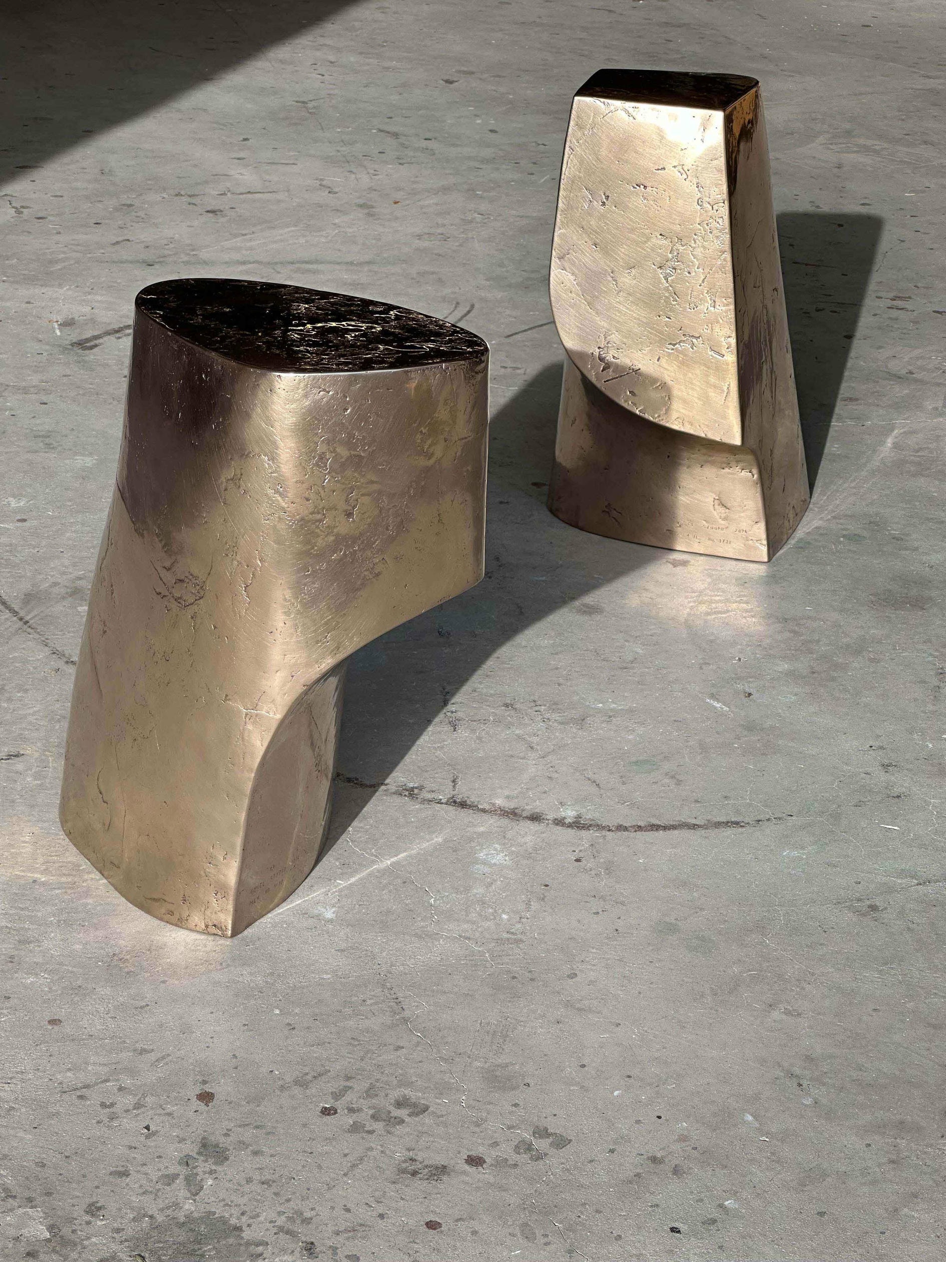 Set Of 2 Limited Edition Lost Wax Casted Bronze Palm Side Tables by Vogel Studio 2