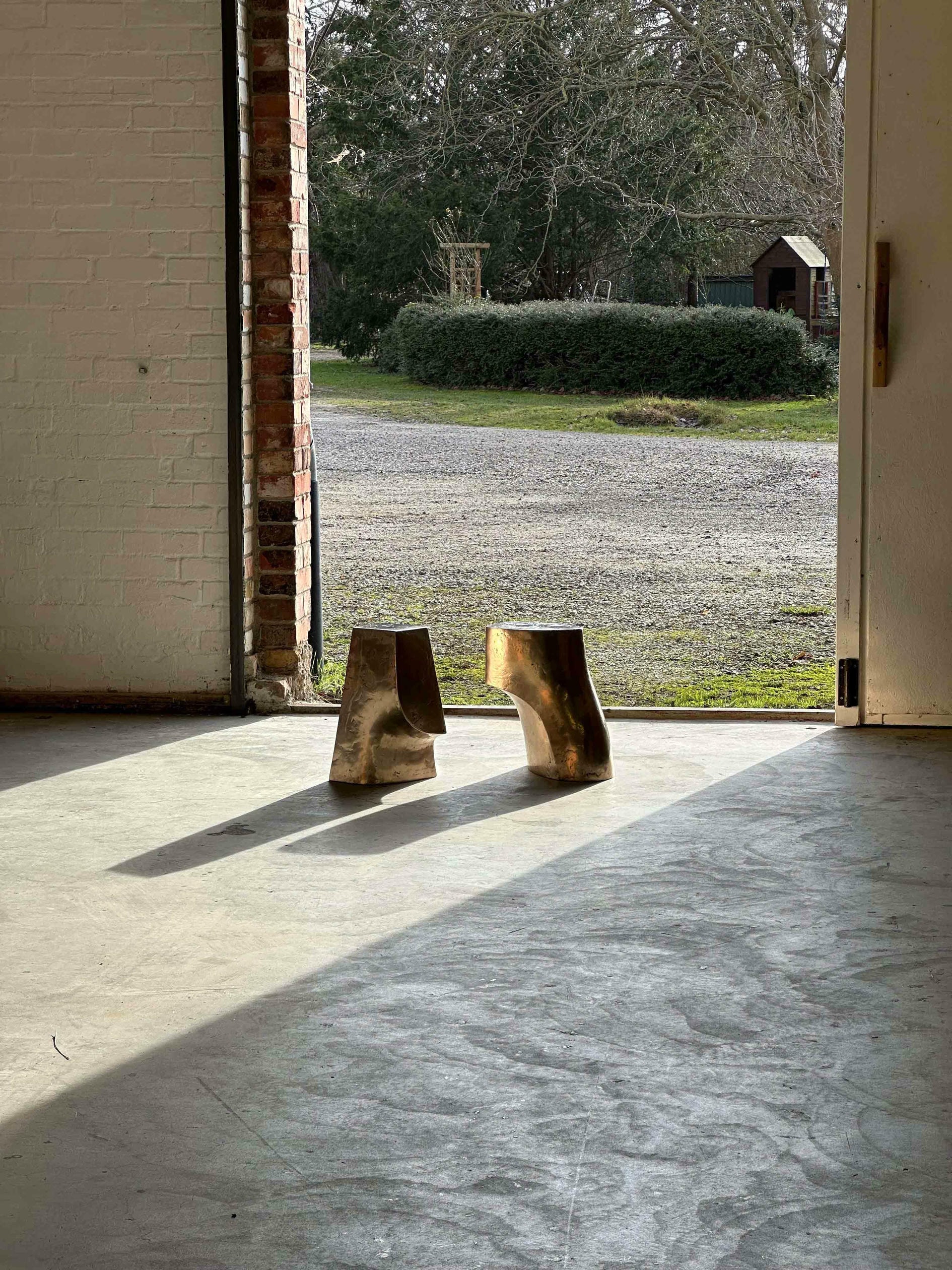 Set Of 2 Limited Edition Lost Wax Casted Bronze Palm Side Tables by Vogel Studio 7