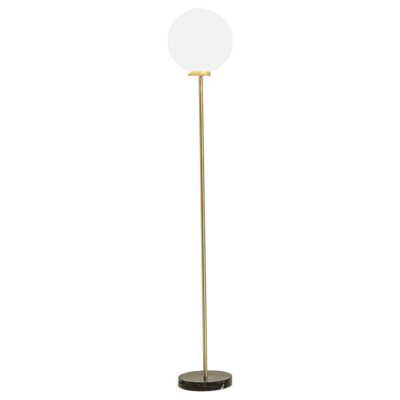 TF320 Floor Lamp In Satin Brass, Black Marble & White Blown Glass by Daluce