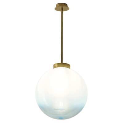 TF530 Ceiling Lamp in Satin Brass with a White Blown Glass Sphere by Daluce