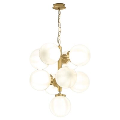 TF600 Suspension Lamp in Satin Brass with Blown Glass Spheres by Daluce