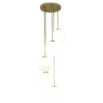 TF625 Suspension Lamp in Satin Brass with Blown Glass Spheres by Daluce