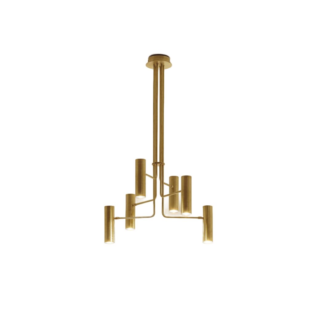 TF660 Suspension Lamp in Satin Brass with Orientable Tubular Diffusers by Daluce 1