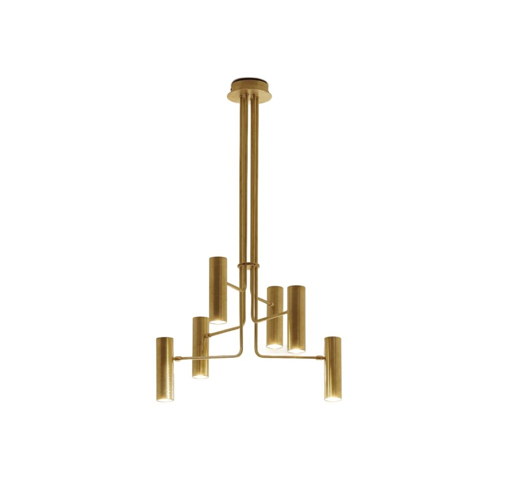 TF660 Suspension Lamp in Satin Brass with Orientable Tubular Diffusers by Daluce 1