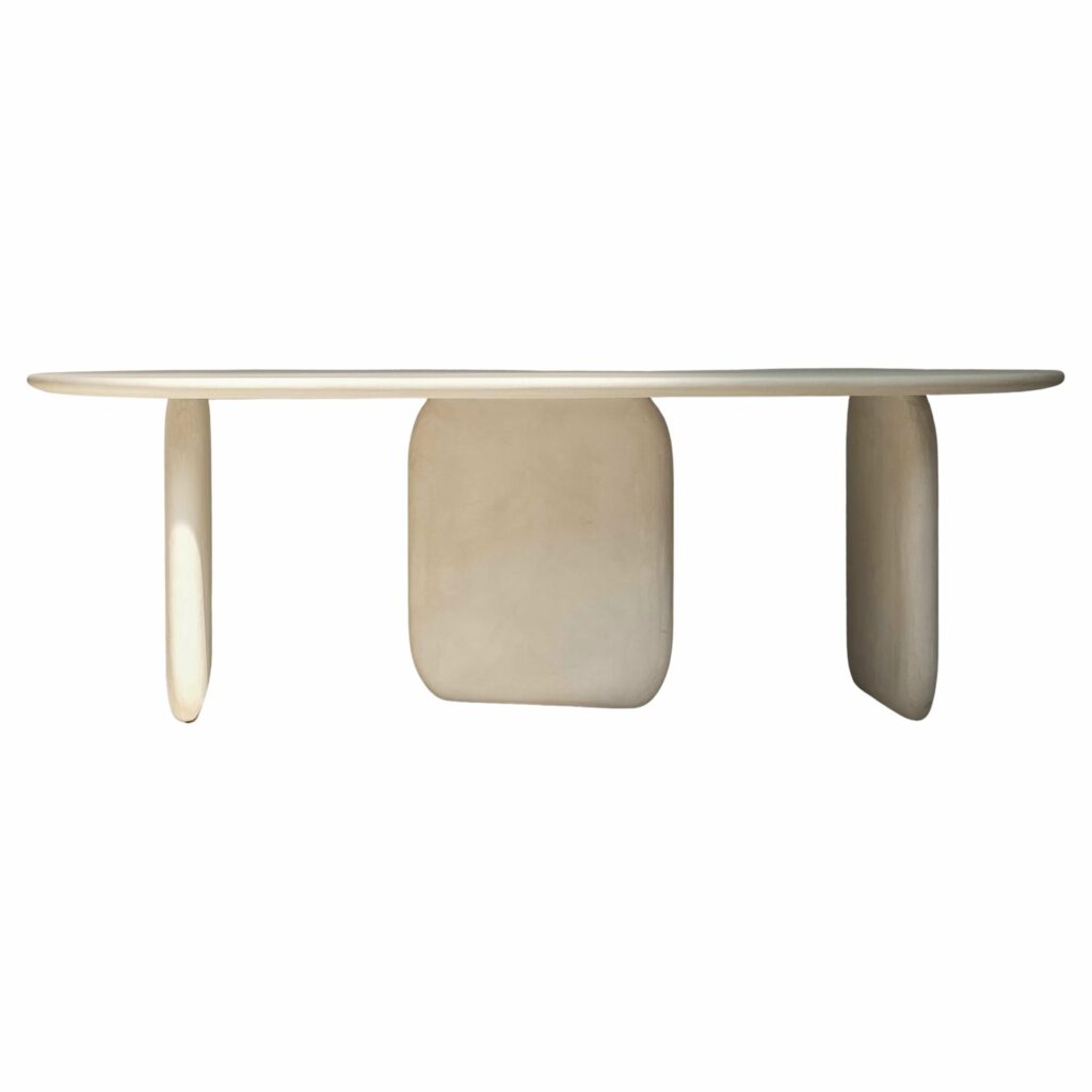 Wood And Natural Beige Mineral Lime Plaster Dining Table by Dennis Kaiser 1