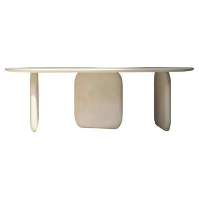 Wood And Natural Beige Mineral Lime Plaster Dining Table by Dennis Kaiser