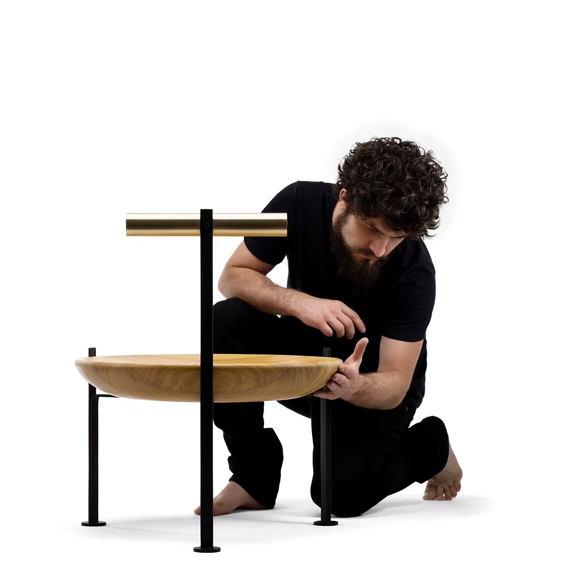 Wood, Brass and Glass Poltrona Canoa by Atelier Andre Ferri 3
