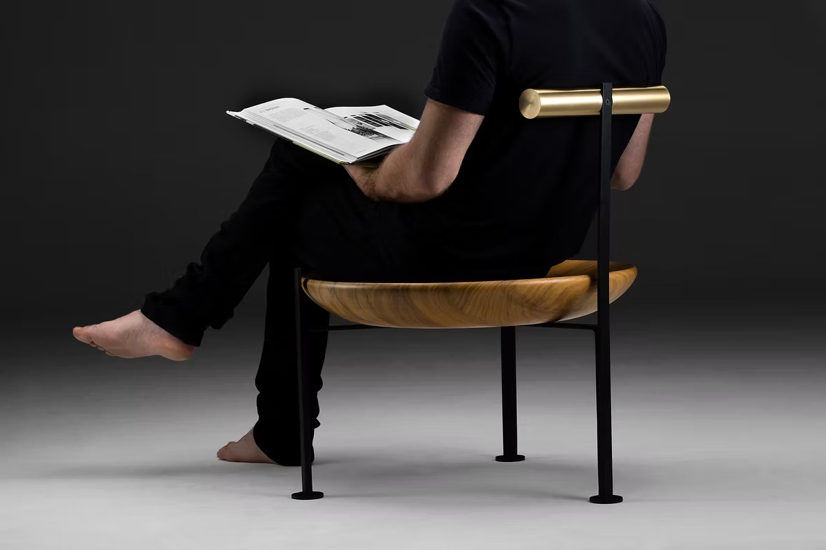 Wood, Brass and Glass Poltrona Canoa by Atelier Andre Ferri 7