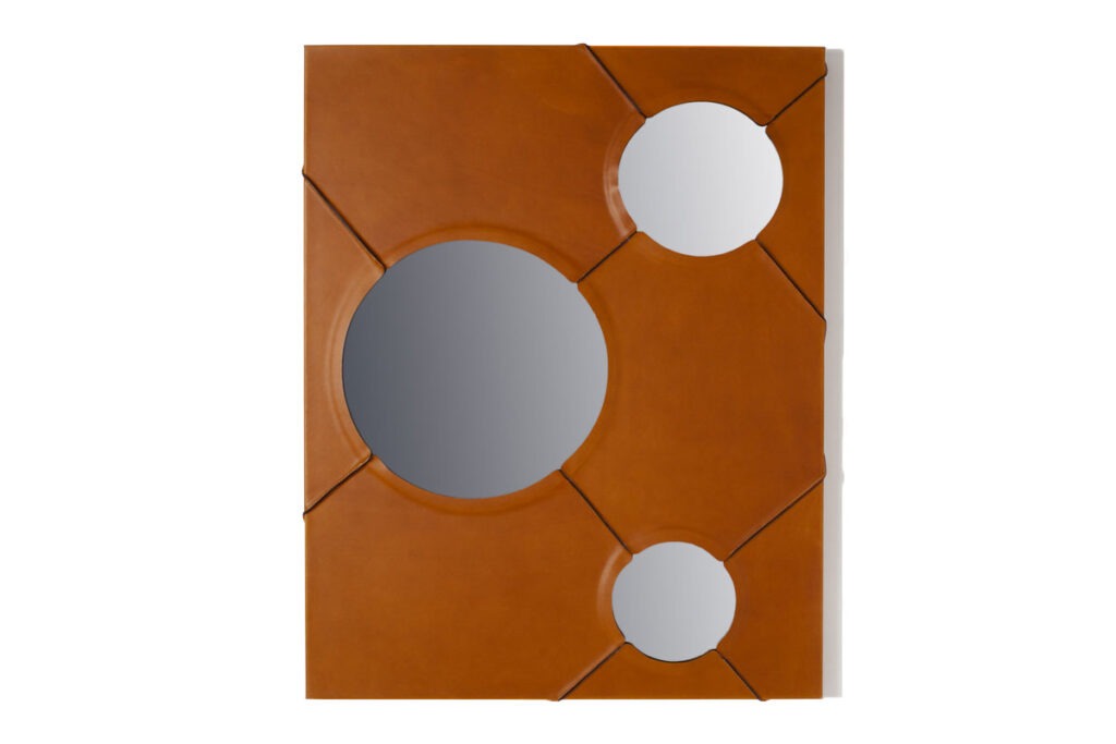 A Day In The Life Wall Mirror with Faux Leather Frame by Oscar Maschera 1