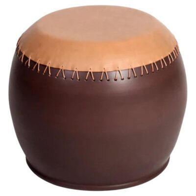 Bombo 1 Coffee Table & Stool in Enamelled Stoneware & Leather by Oscar Maschera