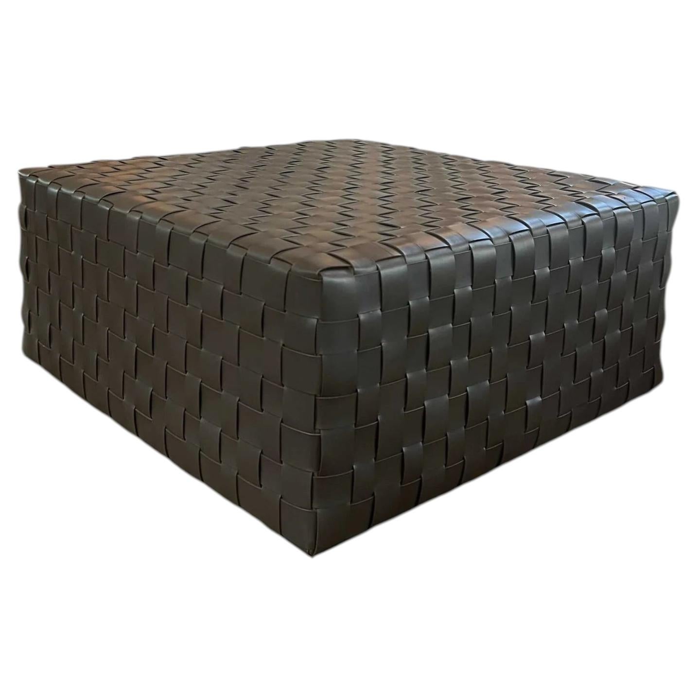 Castagno Large Pouf in Italian Vegetable Tanned Woven Leather by Oscar Maschera 1