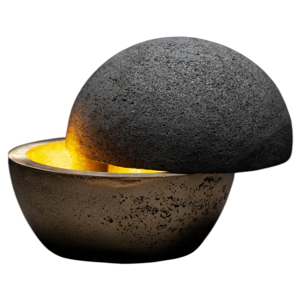 Hemisferio Table Lamp in Polished Bronze & Volcanic Stone by Estudio Andean 1