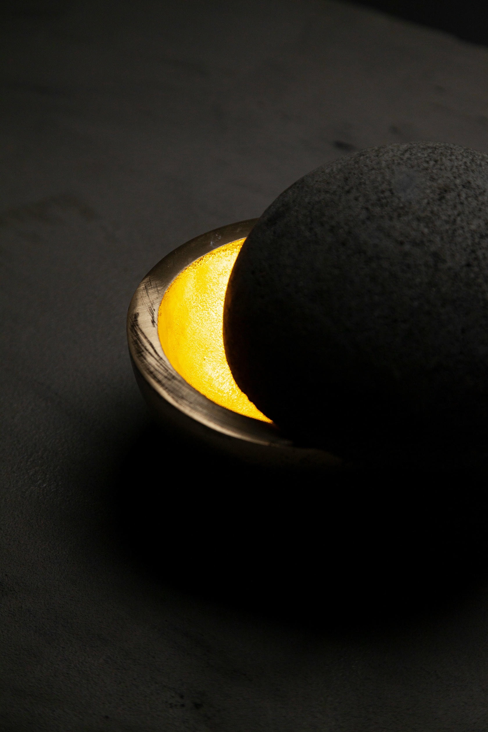 Hemisferio Table Lamp in Polished Bronze & Volcanic Stone by Estudio Andean 3