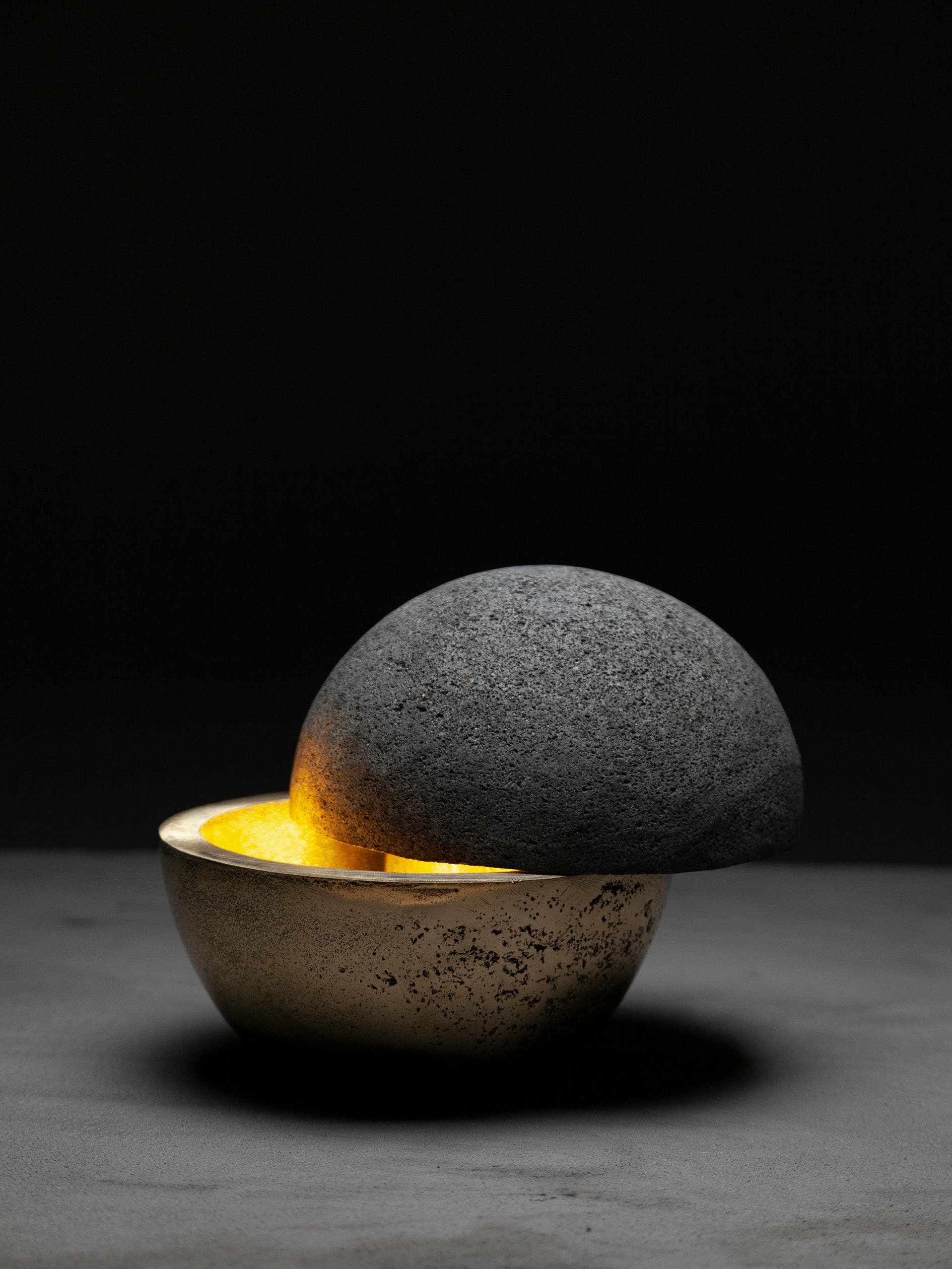 Hemisferio Table Lamp in Polished Bronze & Volcanic Stone by Estudio Andean 4