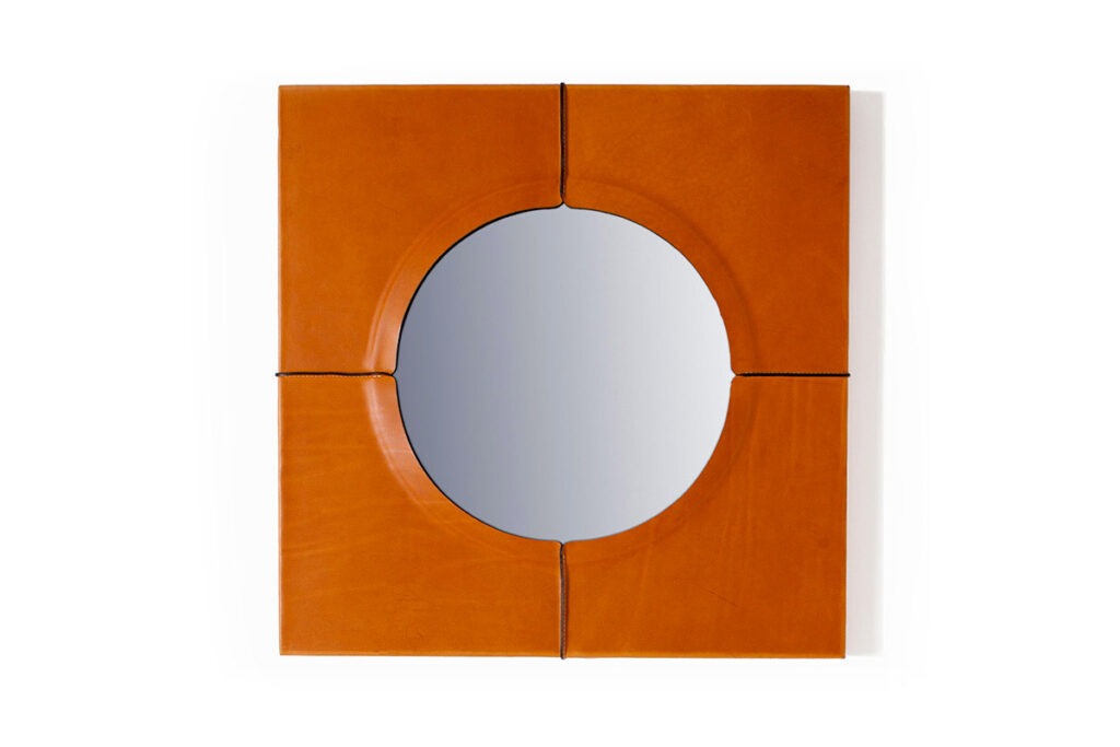Just Another Day Square Wall Mirror with Faux Leather Frame by Oscar Maschera 1