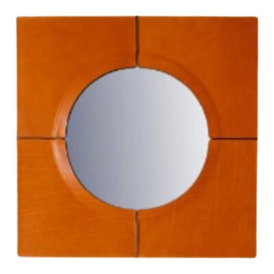 Just Another Day Square Wall Mirror with Faux Leather Frame by Oscar Maschera