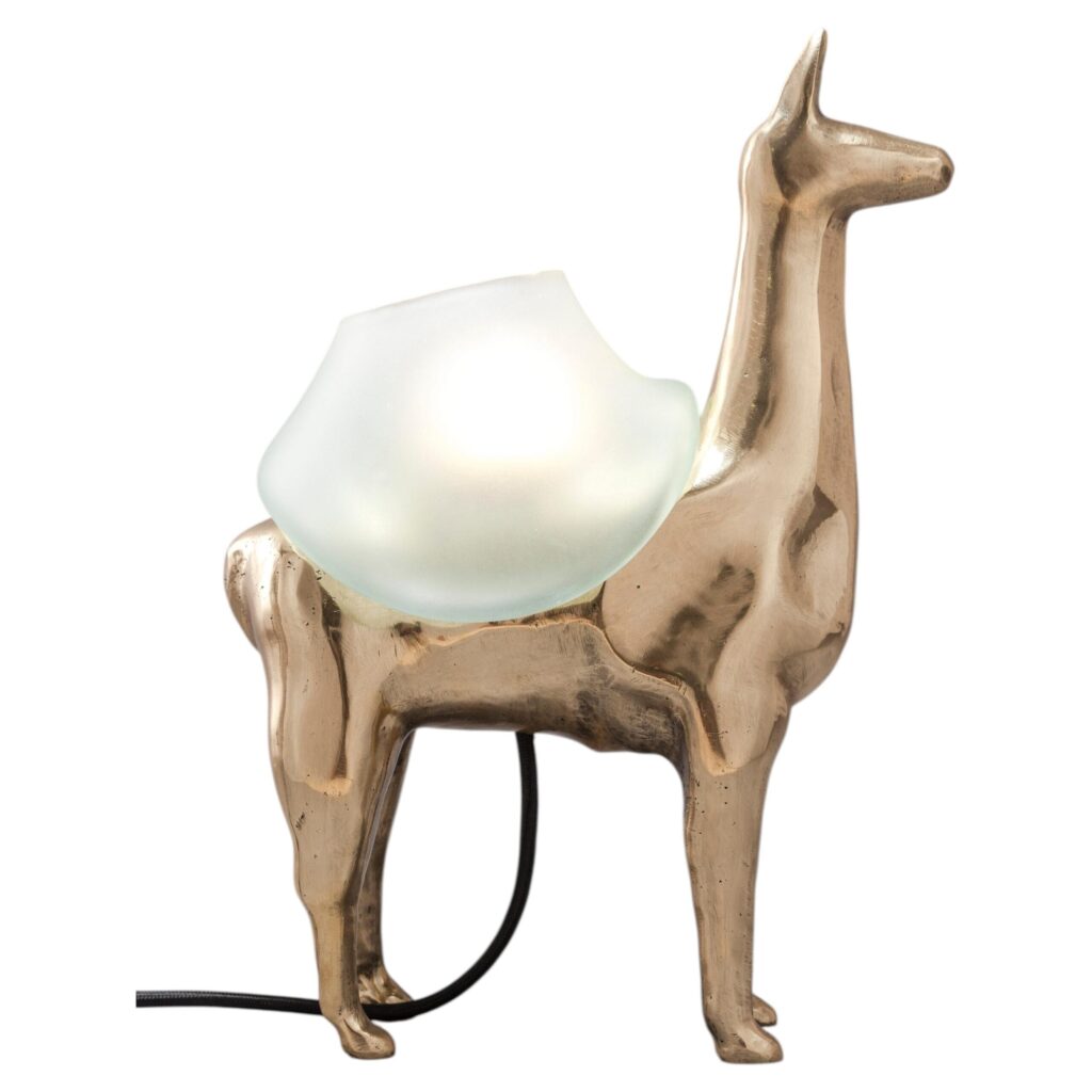 Llama Decorative Table Lamp in Polished Bronze & Glass by Estudio Andean 1
