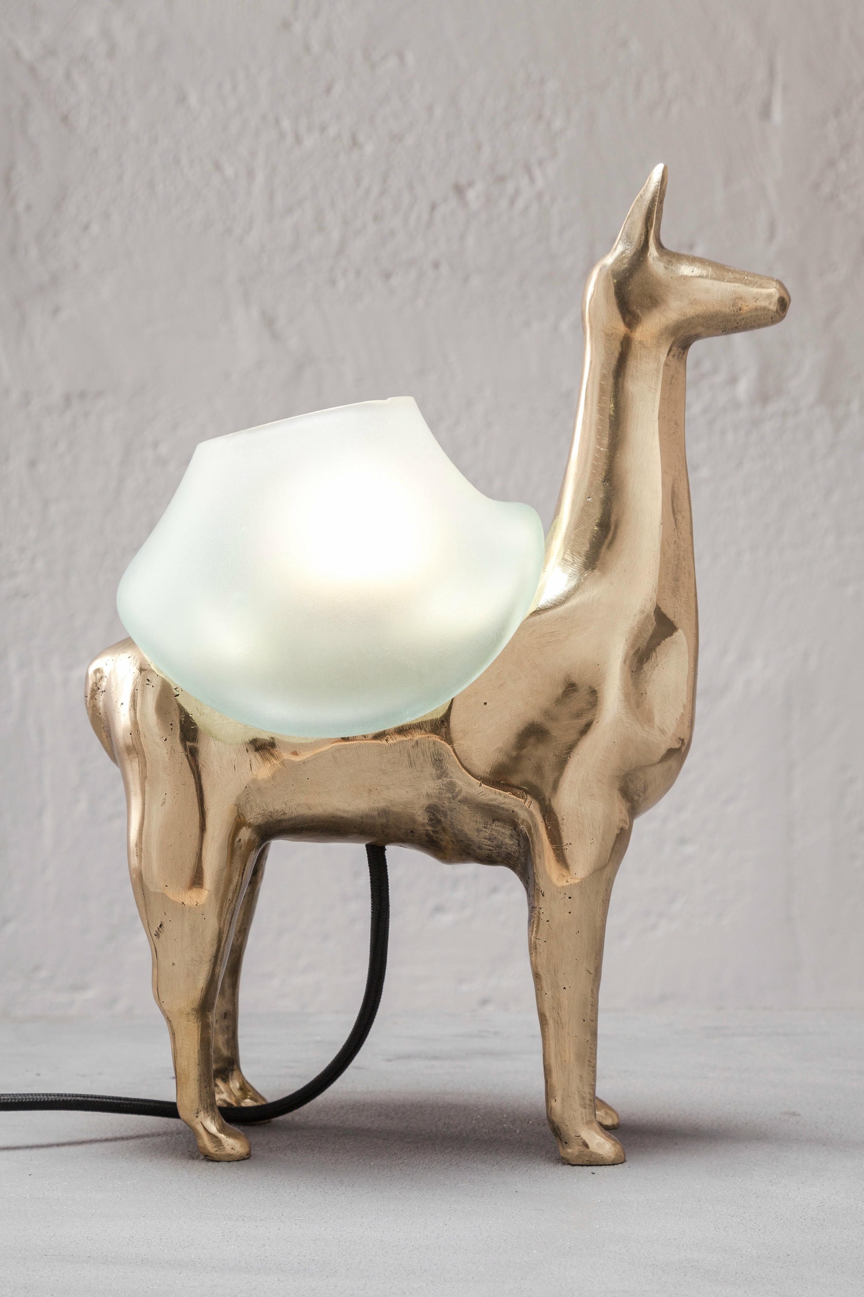 Llama Decorative Table Lamp in Polished Bronze & Glass by Estudio Andean 3