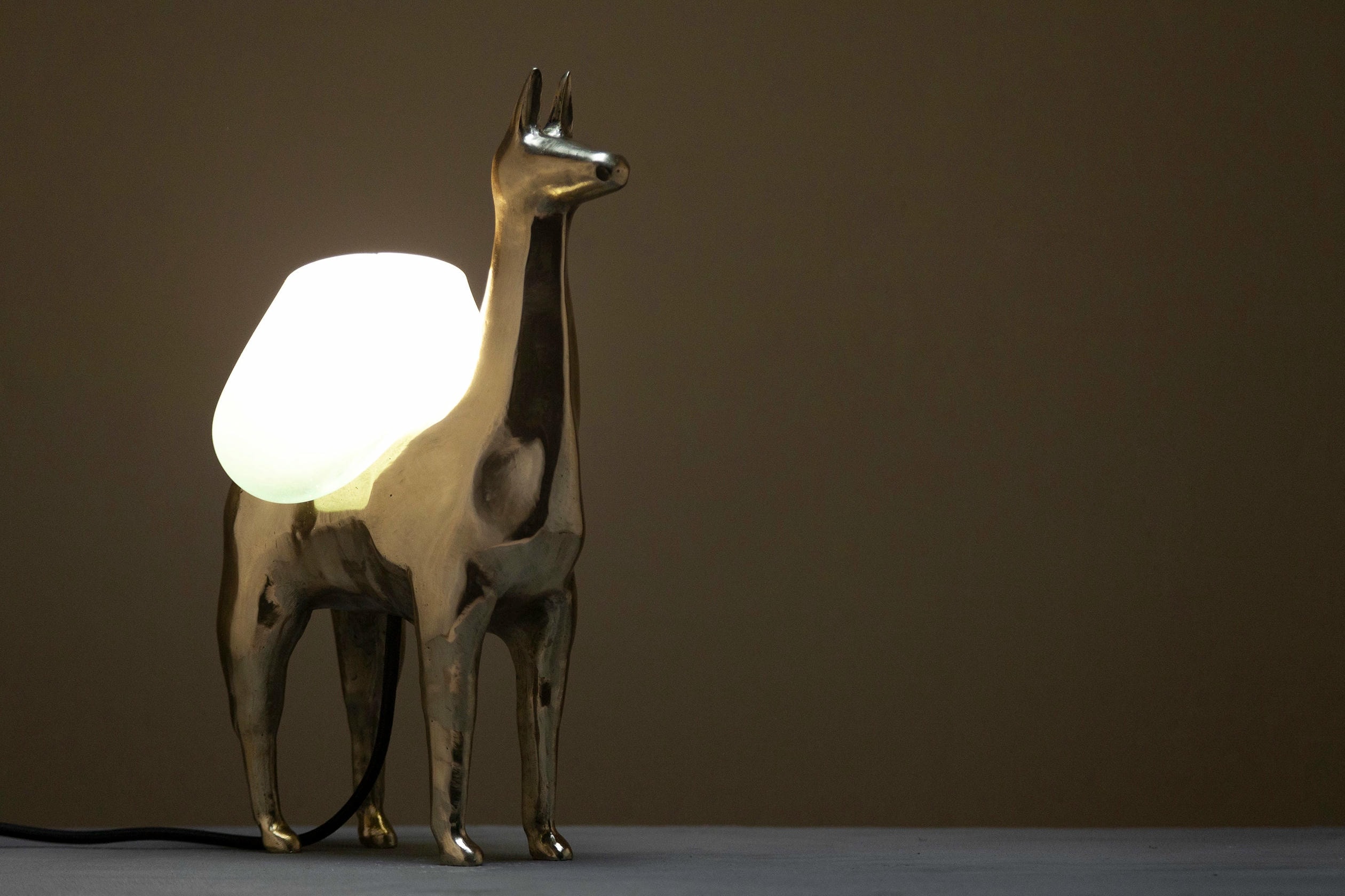 Llama Decorative Table Lamp in Polished Bronze & Glass by Estudio Andean 7