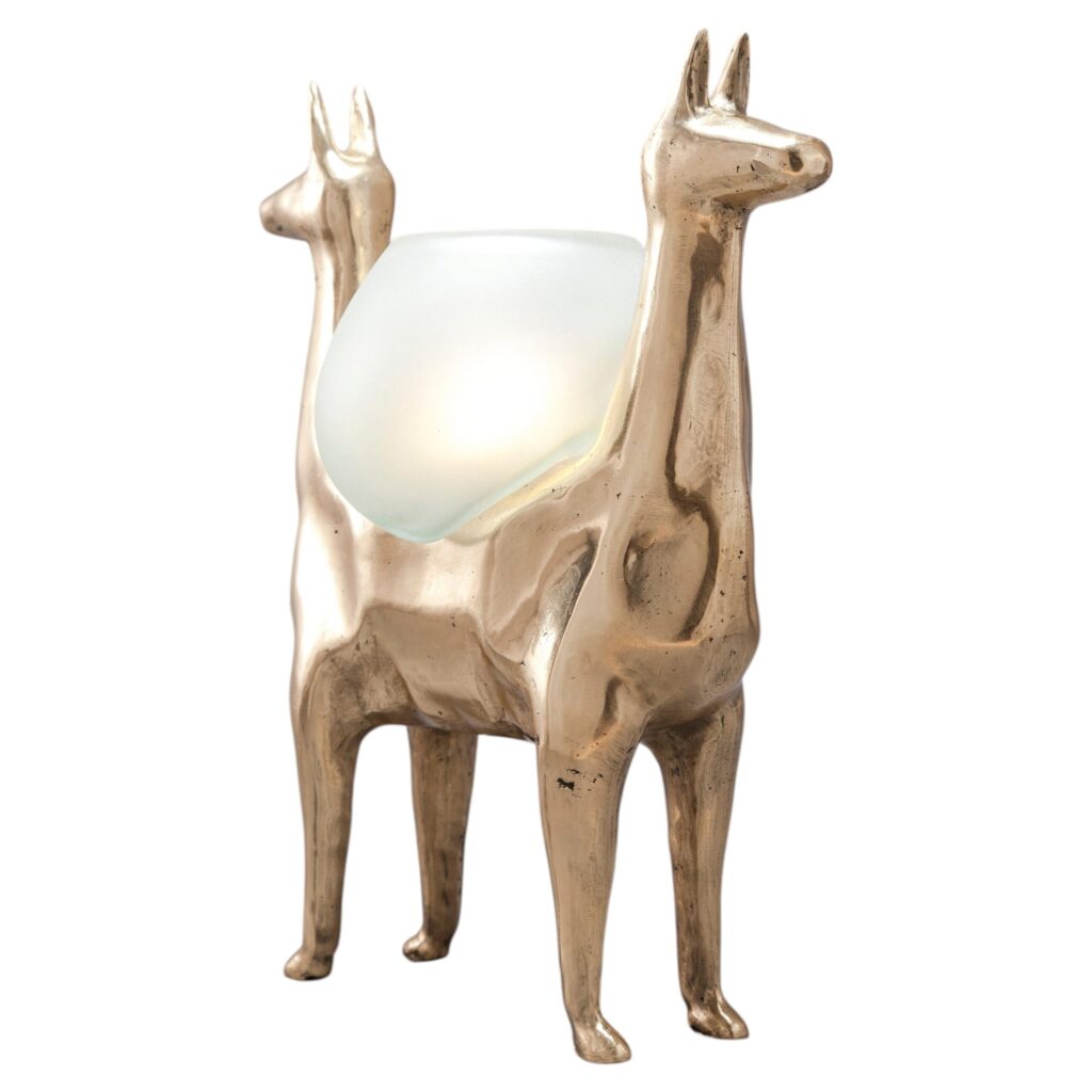 Llamas Decorative Table Lamp in Polished Bronze & Glass by Estudio Andean 1