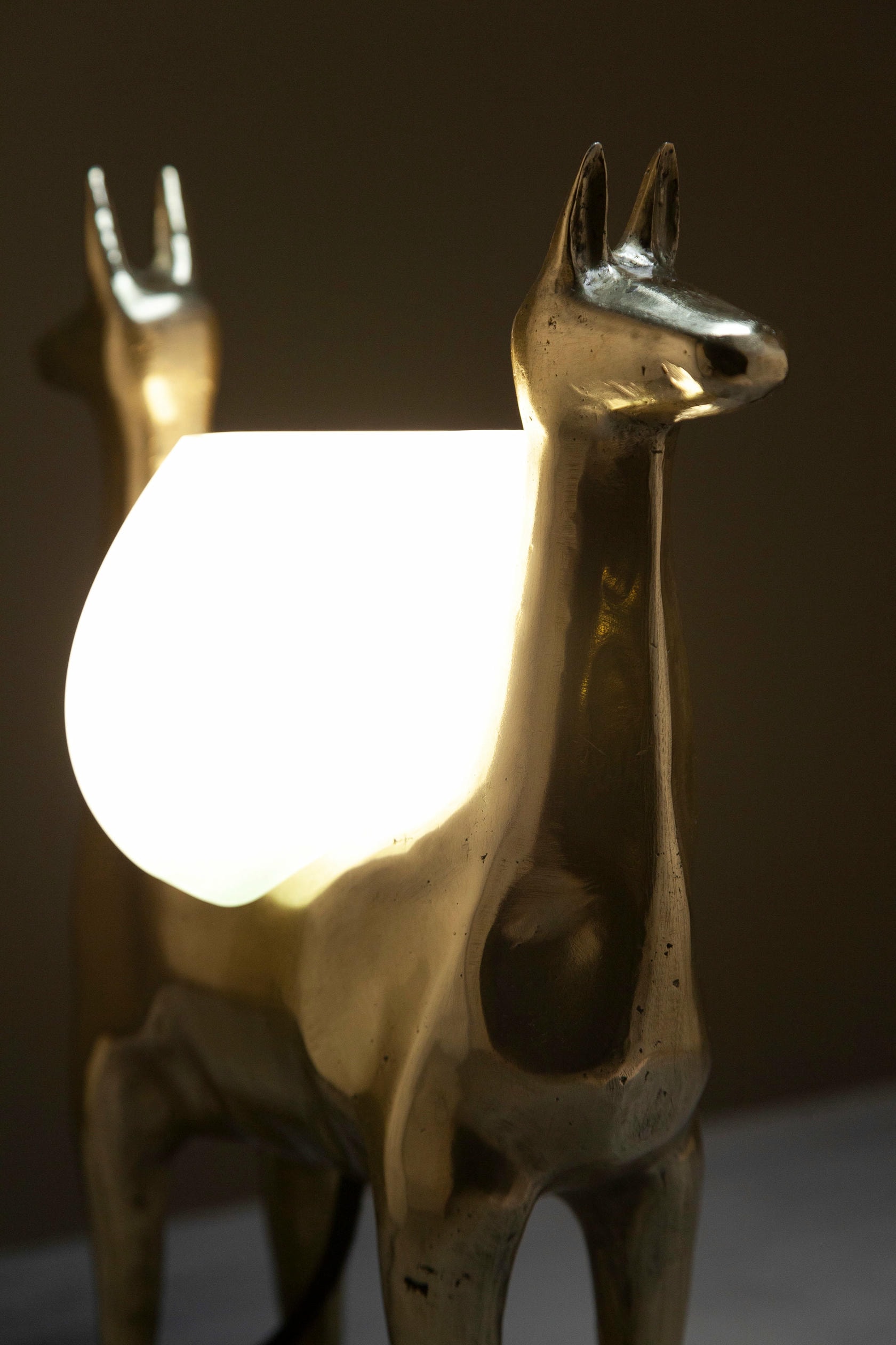 Llamas Decorative Table Lamp in Polished Bronze & Glass by Estudio Andean 2