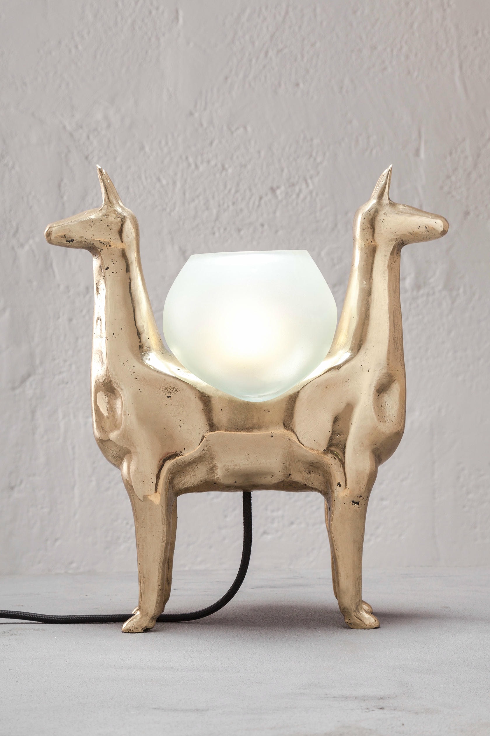Llamas Decorative Table Lamp in Polished Bronze & Glass by Estudio Andean 3