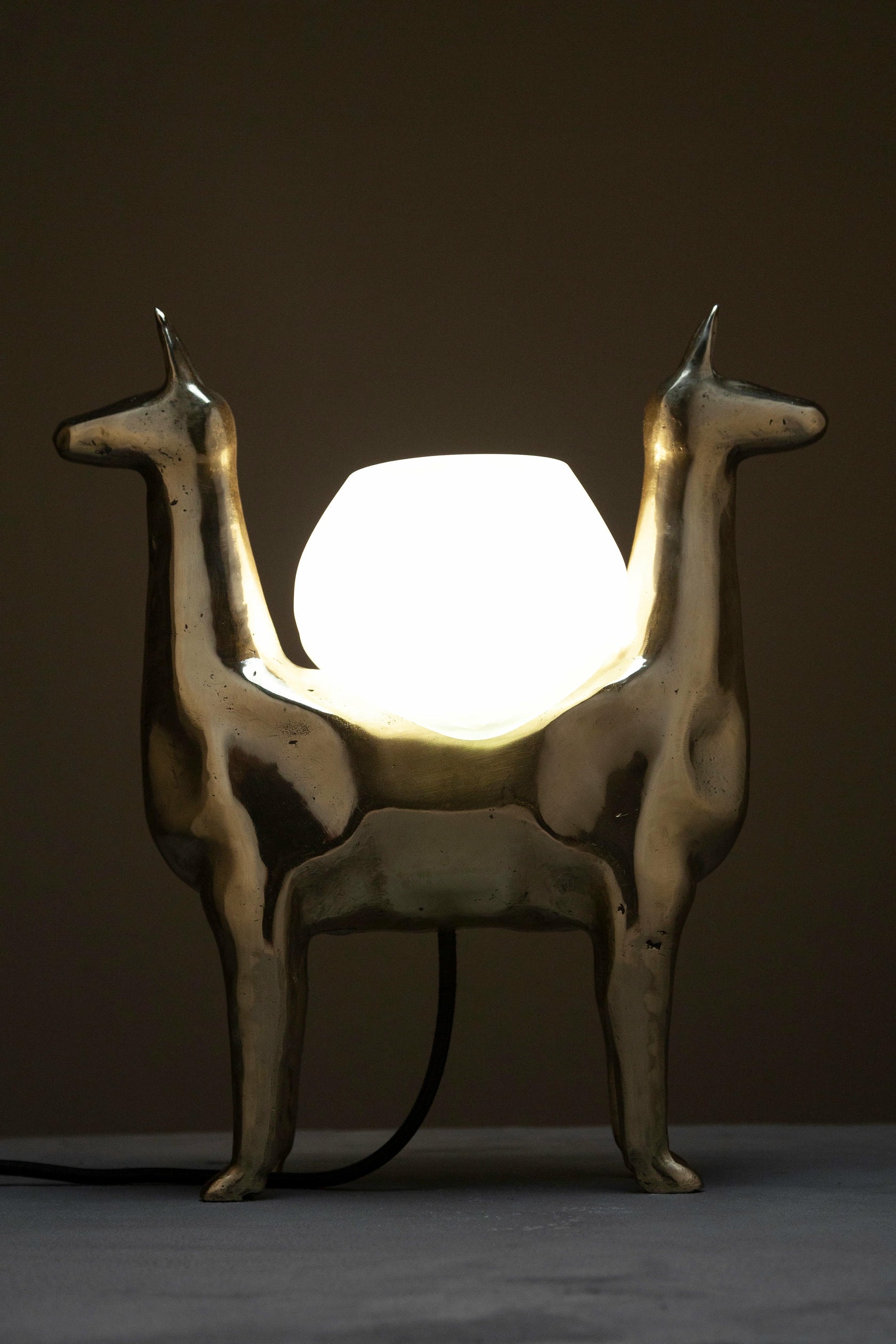 Llamas Decorative Table Lamp in Polished Bronze & Glass by Estudio Andean 5