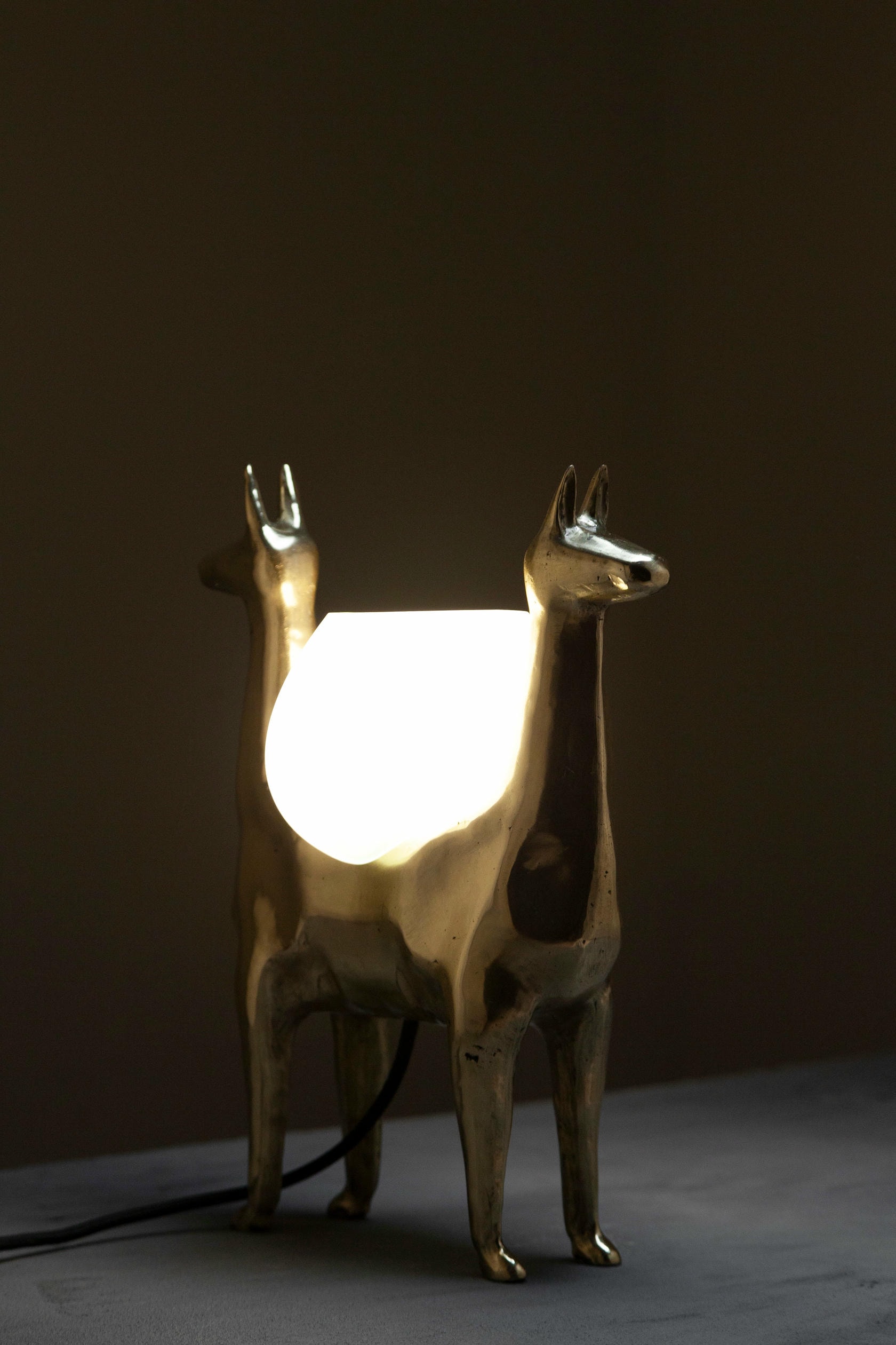 Llamas Decorative Table Lamp in Polished Bronze & Glass by Estudio Andean 6