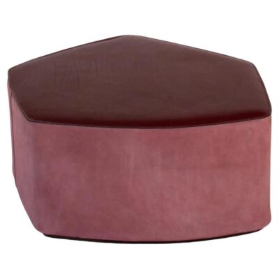 Medium Pouf in Vegetable Leather, Suede & Poplar Plywood by Oscar Maschera