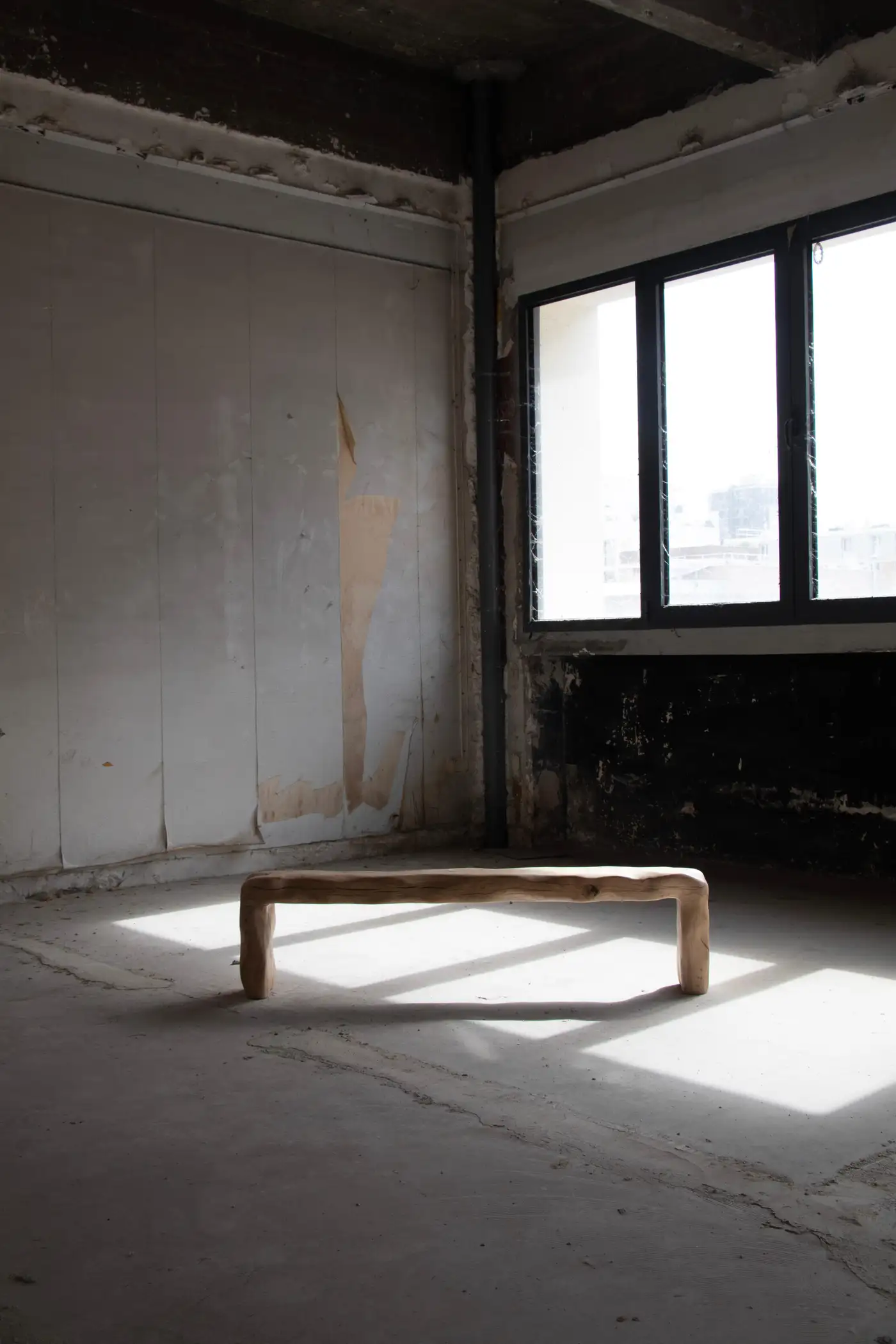 Naia Bench in Hand Carved Varnished French Oak by Alice Lahana Studio 13