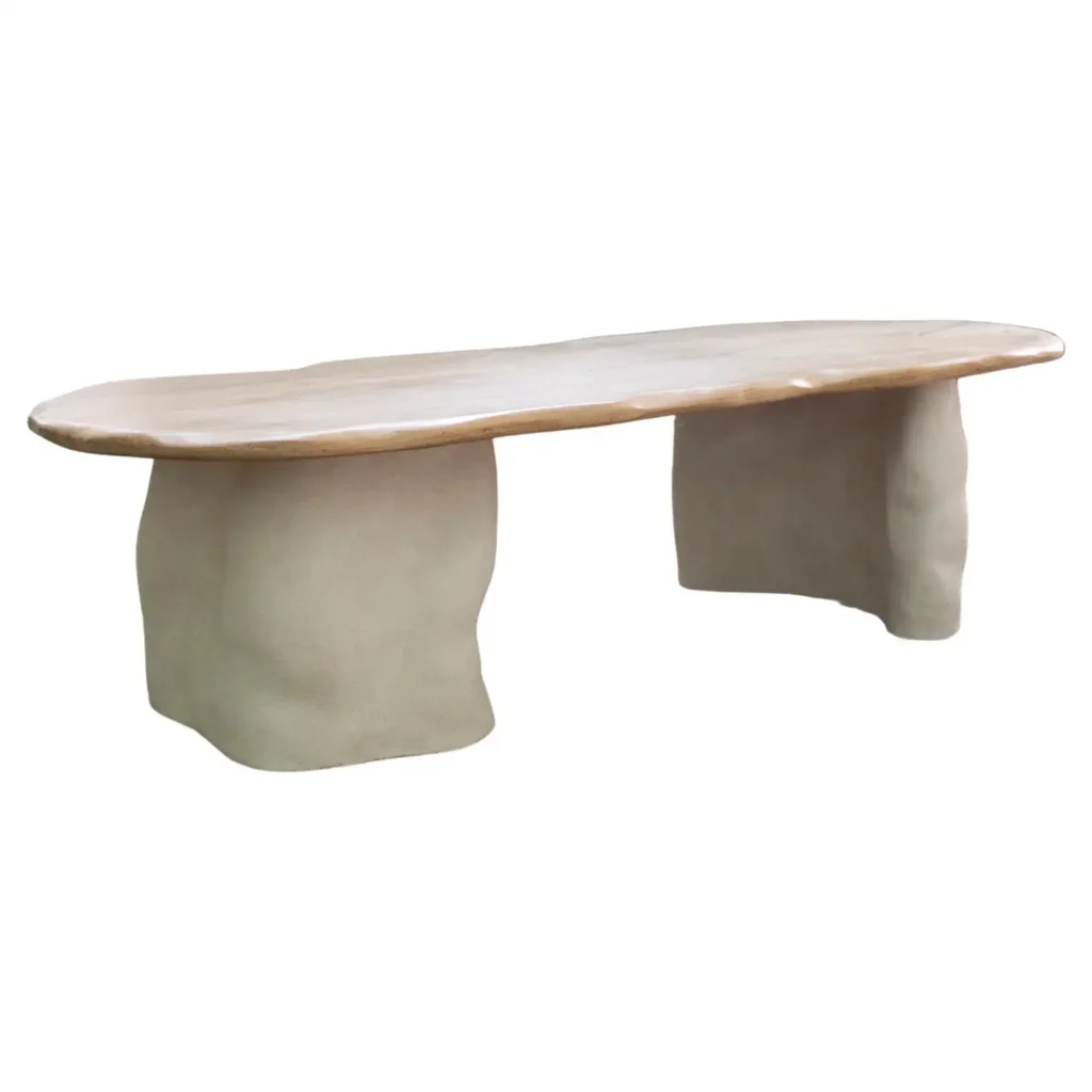 Noa Table in French Oak White Chamotte Stoneware by Alice Lahana Studio 1